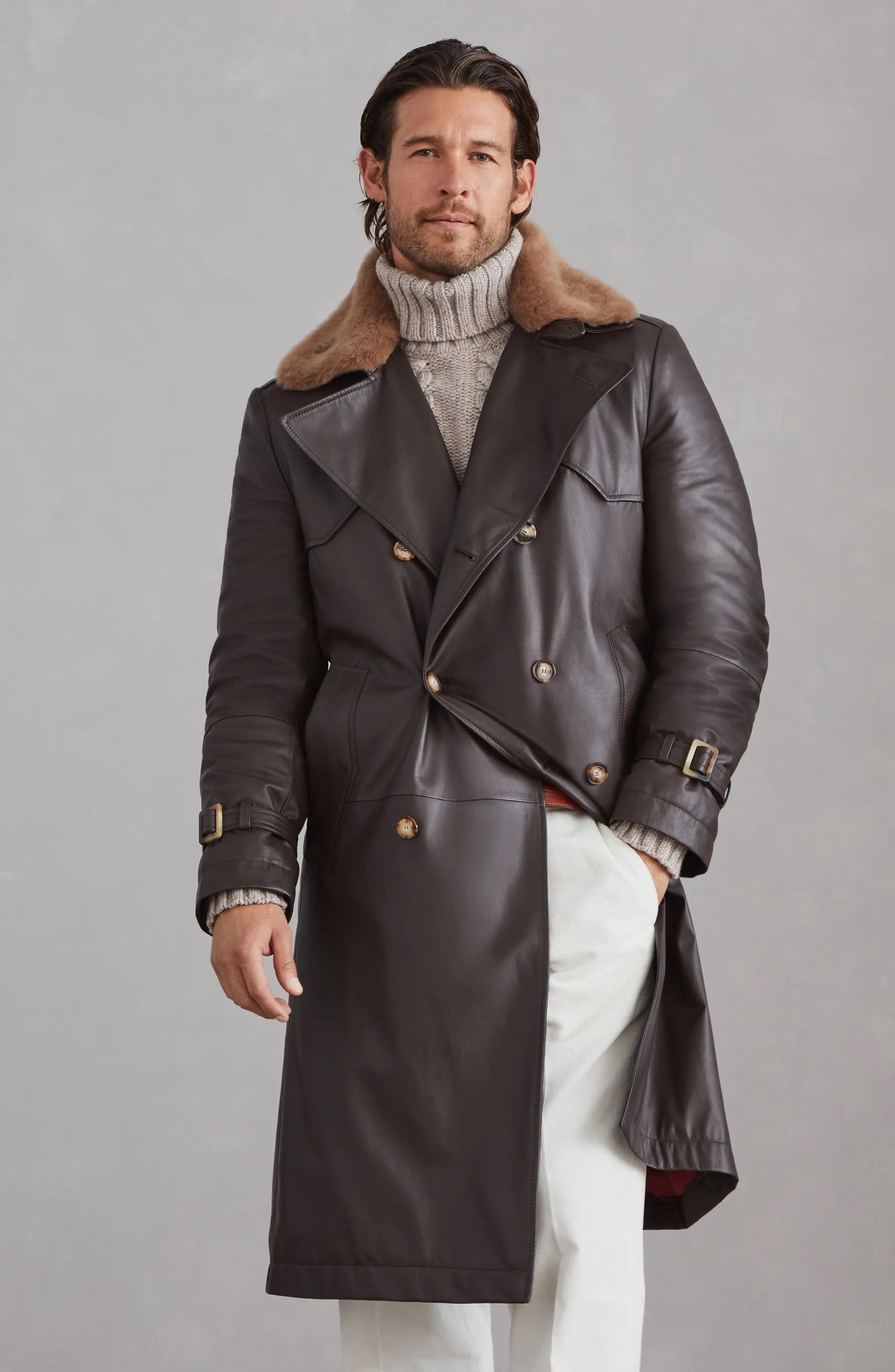 Brunello Cucinelli o1w1db11225 Padded Calfskin Trenchcoat in Brown Size US XXL / EU 58 / 5 - 2 Thumbnail