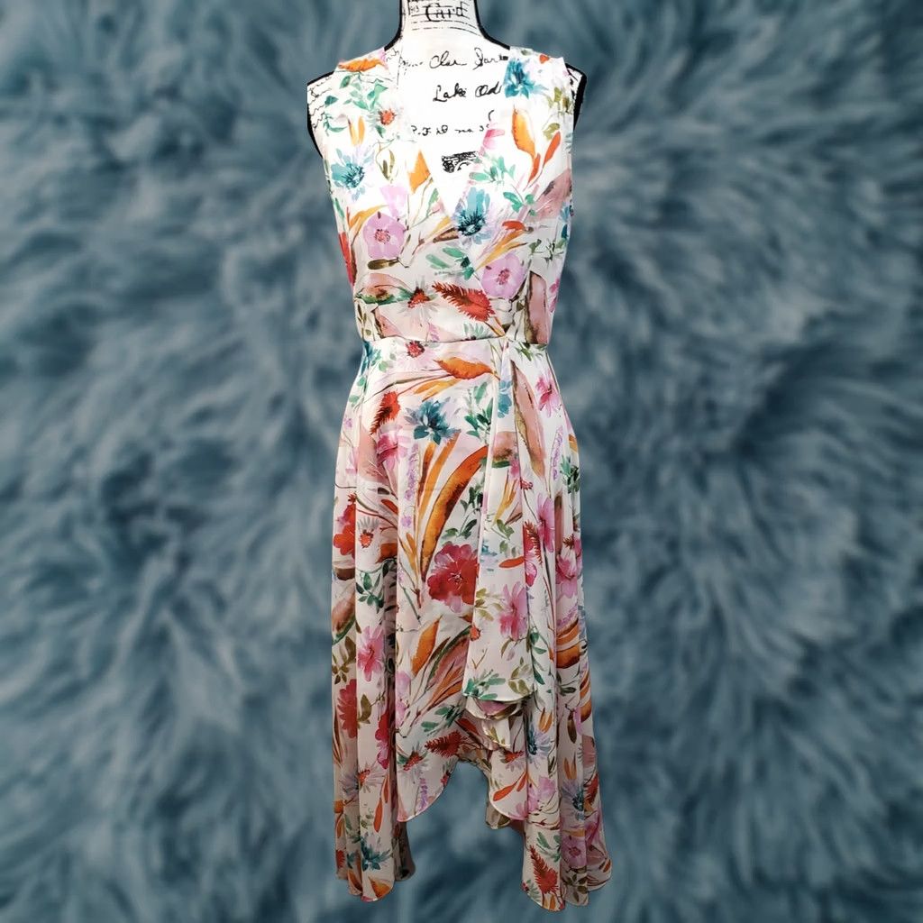 Calvin Klein Calvin Klein Dress Womens 6 Multicolor Floral Surplice Neck Layered Hem Sleeveless Long Dress W/Liner Size M / US 6-8 / IT 42-44 - 1 Thumbnail