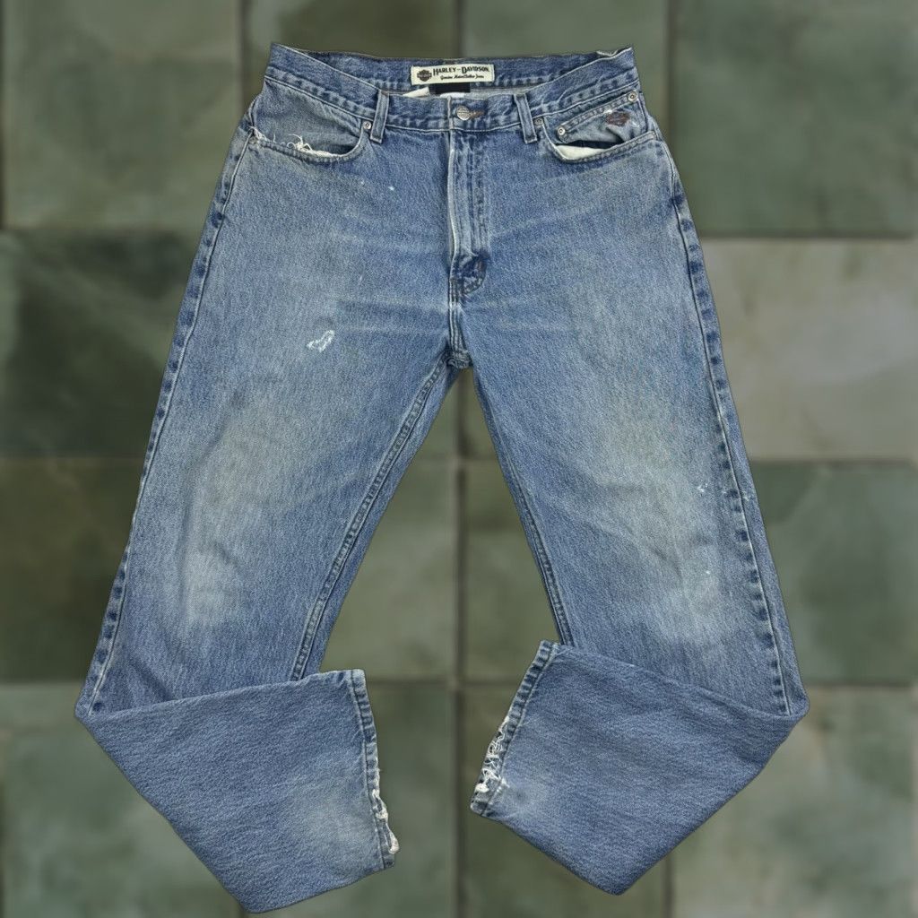 Harley Davidson VINTAGE Harley-Davidson Jeans Men Regular 35x32 Blue Denim Cotton 32 Inseam Biker Grunge Y2K Heritage 90s Mens Size US 35 - 1 Thumbnail