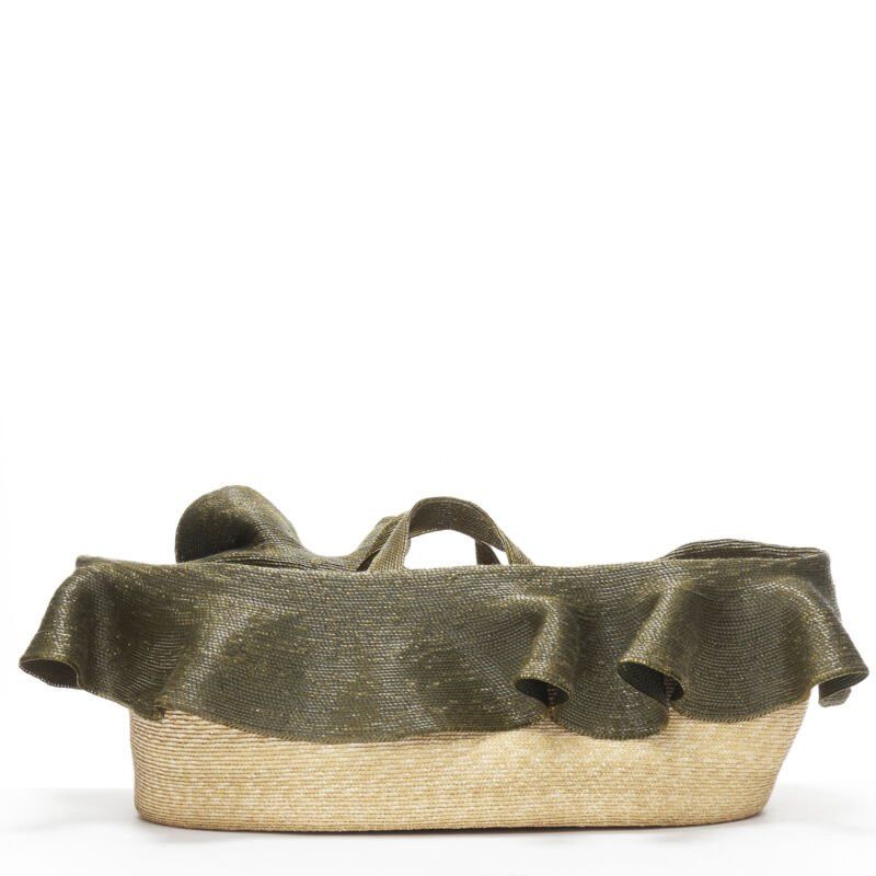 Rosie Assoulin new ROSIE ASSOULIN Oversized East West green ruffle raffia basket bag Size ONE SIZE - 1 Thumbnail