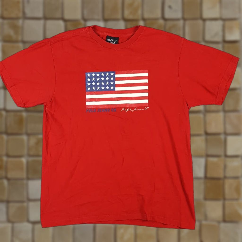 Ralph Lauren VINTAGE Ralph Lauren Polo T-Shirt Men's Medium Red Flag Logo 90s 00s Y2K Retro American Style Size US M / EU 48-50 / 2 - 1 Thumbnail