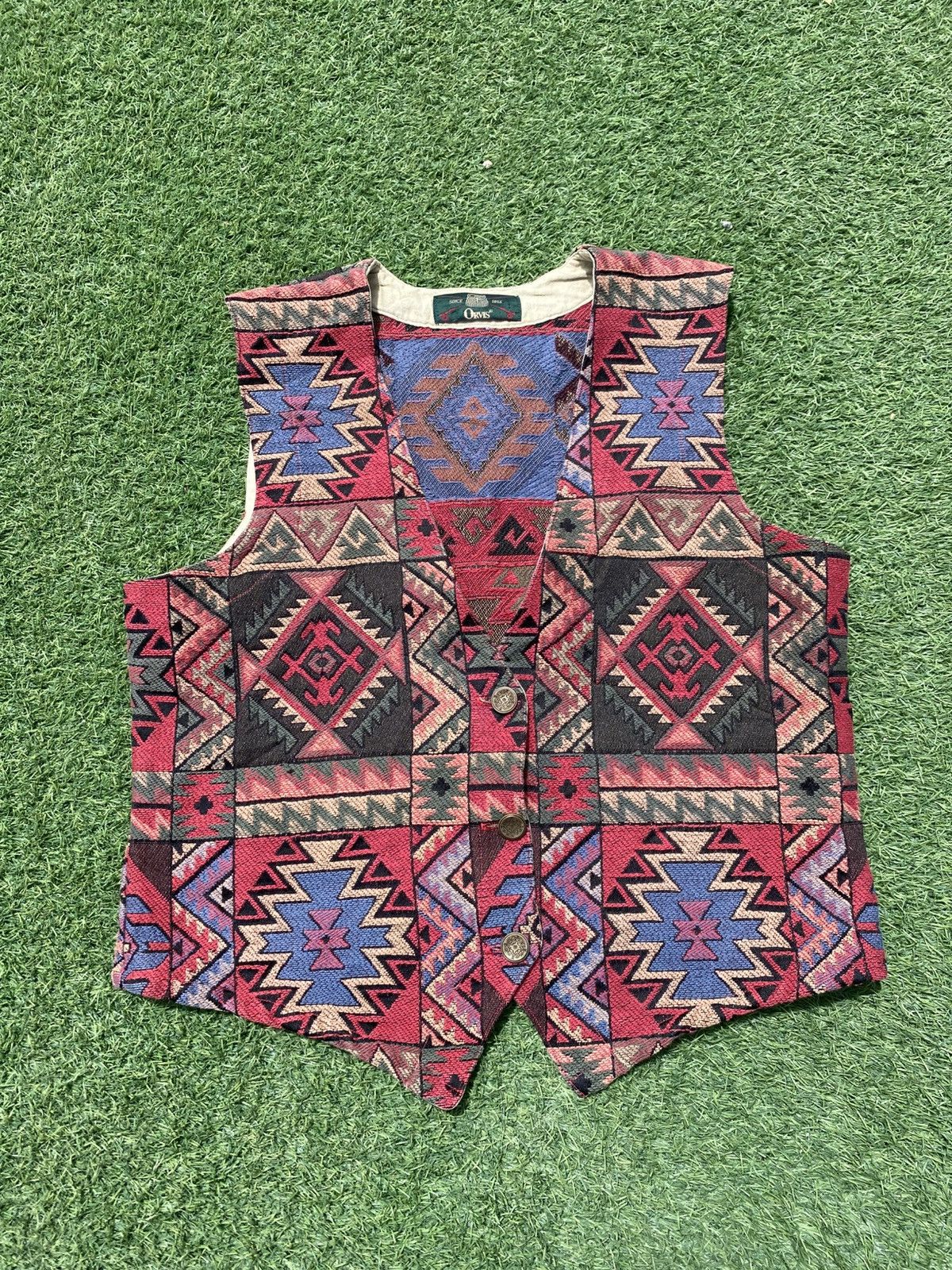 Orvis Vintage Tapestry Indian Pattern Vest