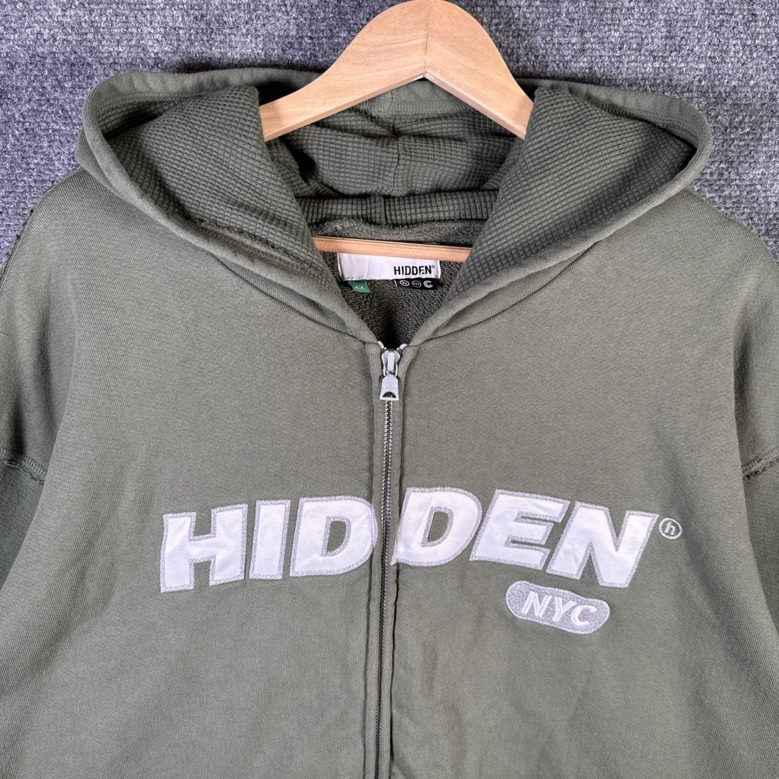 HIDDEN Hidden NYC Hoodie Adult 2XL Green Zip Up Thermal Baggy Hype Size US XXL / EU 58 / 5 - 5 Thumbnail