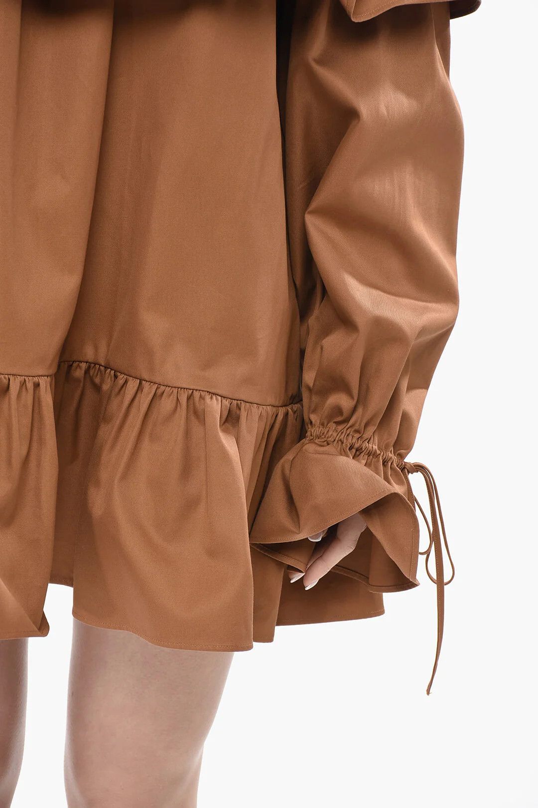 Saint Laurent Paris og1mm0326 Cotton Off-Shoulder Mini Dress in Brown Size S / US 4 / IT 40 - 3 Thumbnail