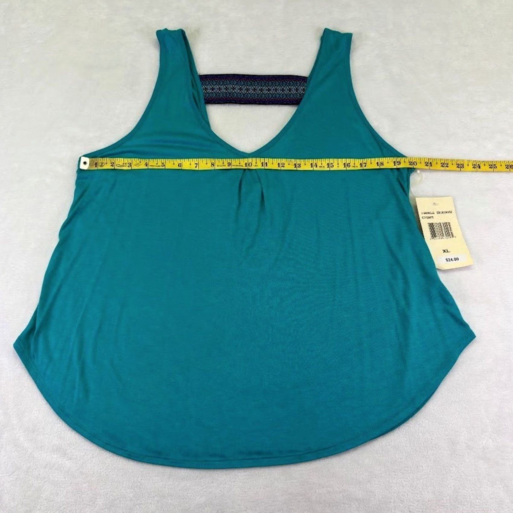 Vintage Eyeshadow Ruched Racerback Embroidered Tunic Turquoise Blue Size XL Tank Cami Womens V-Neckline Sleeveless Casual 100% Rayon Size XL / US 12-14 / IT 48-50 - 5 Thumbnail