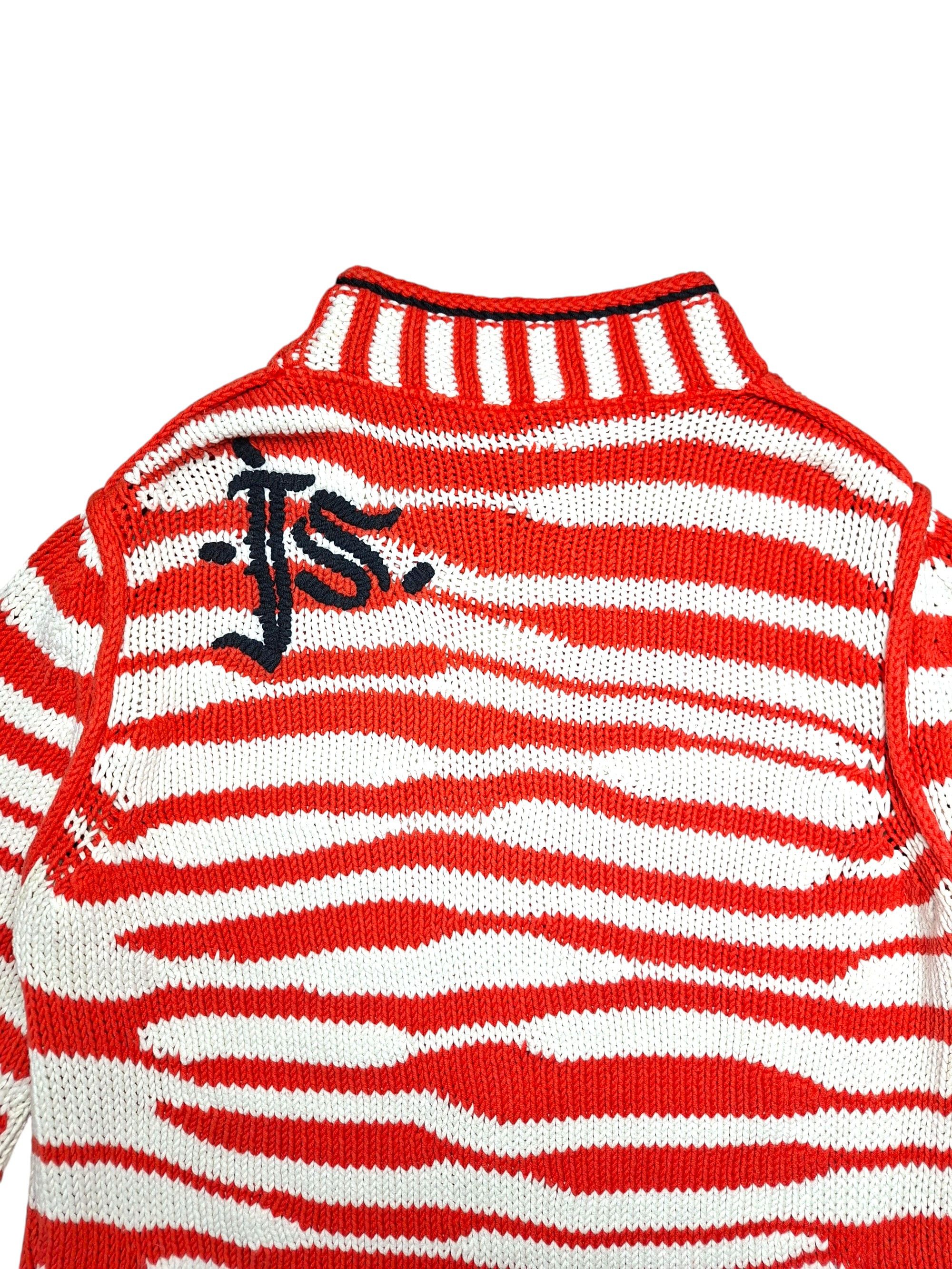 JET SET JET SET Chunky Knit Stripe Sweater Orange White Mock Neck Size S / US 4 / IT 40 - 4 Thumbnail