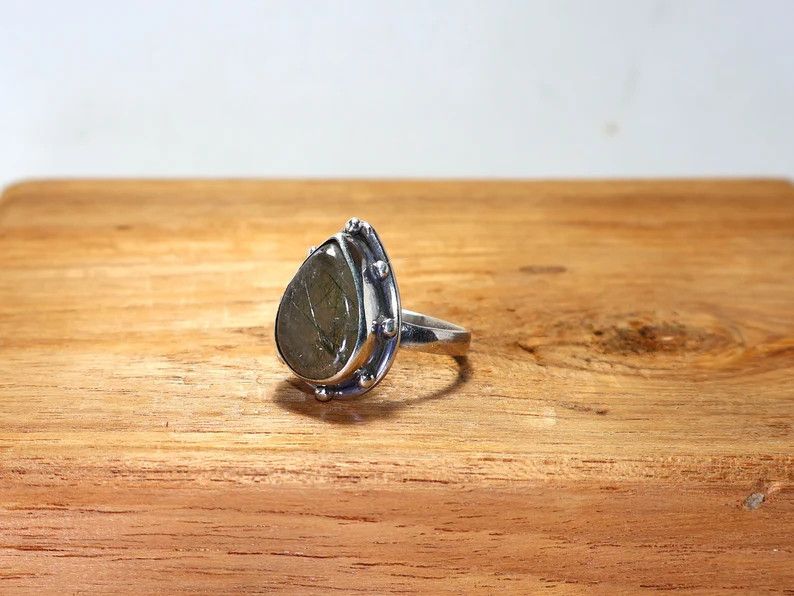 Handmade Handmade Rutile Quartz Sterling Silver Ring: Statement Ring Size ONE SIZE - 4 Thumbnail