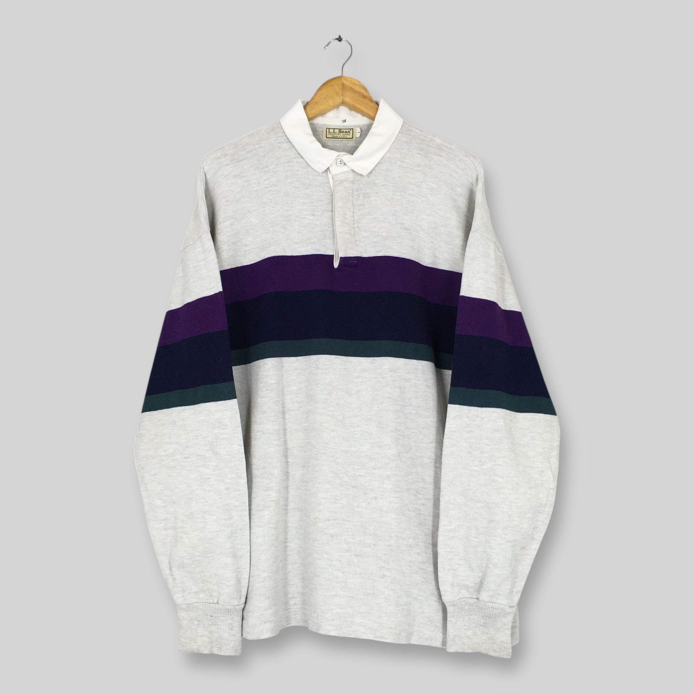 Vintage 90s LL Bean Usa Striped Rugby Shirt Large