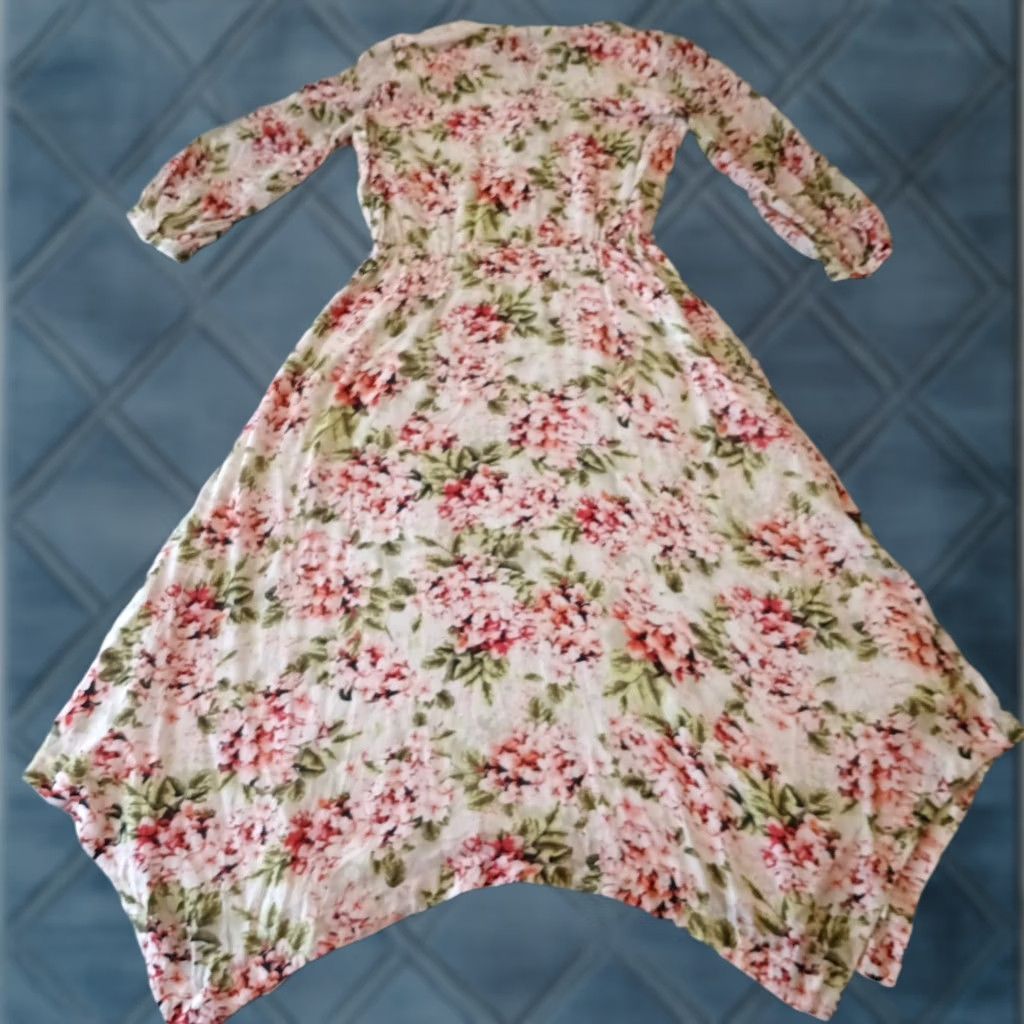 J. Jill J.Jill Maxi Dress XS Pink Green Floral Asymmetric 3/4 Sleeve Lined Rayon Women Regular Spring Summer Vintage No Size XS / US 0-2 / IT 36-38 - 1 Thumbnail