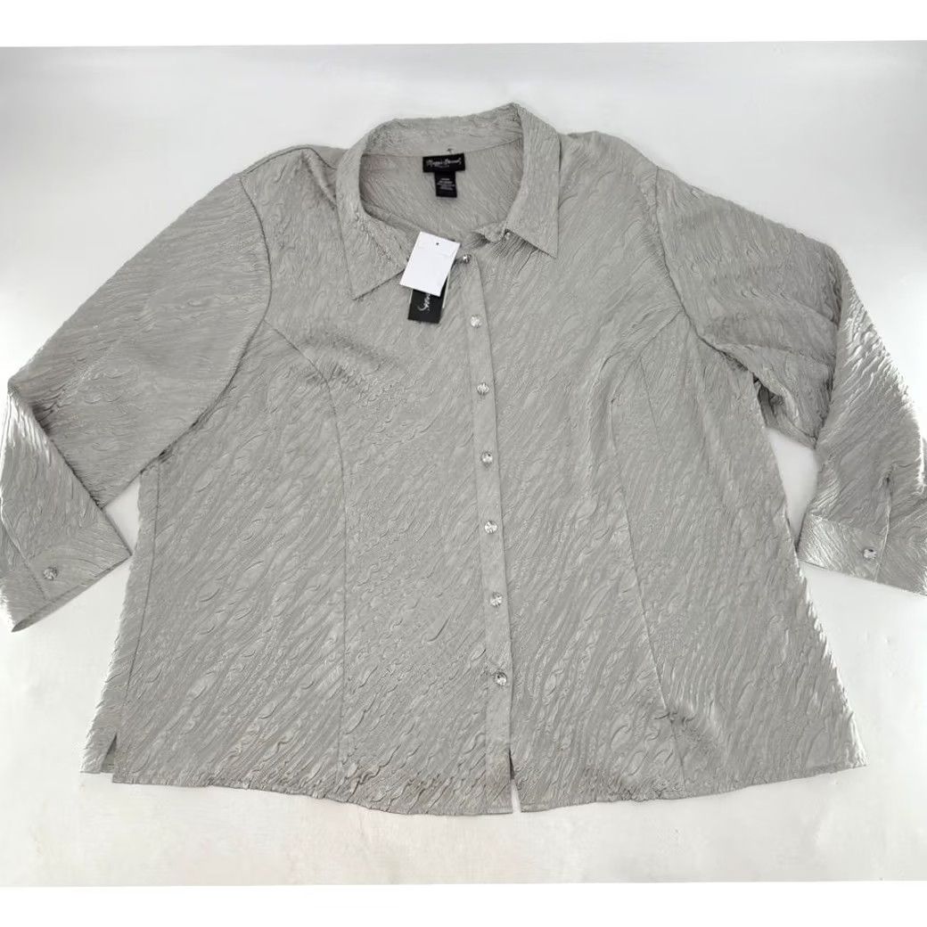 Vintage Maggie Barnes Petite 3XWP Silver Textured Button Front Blouse Shirt NWT Size XXL / US 16-18 / IT 52-54 - 5 Thumbnail