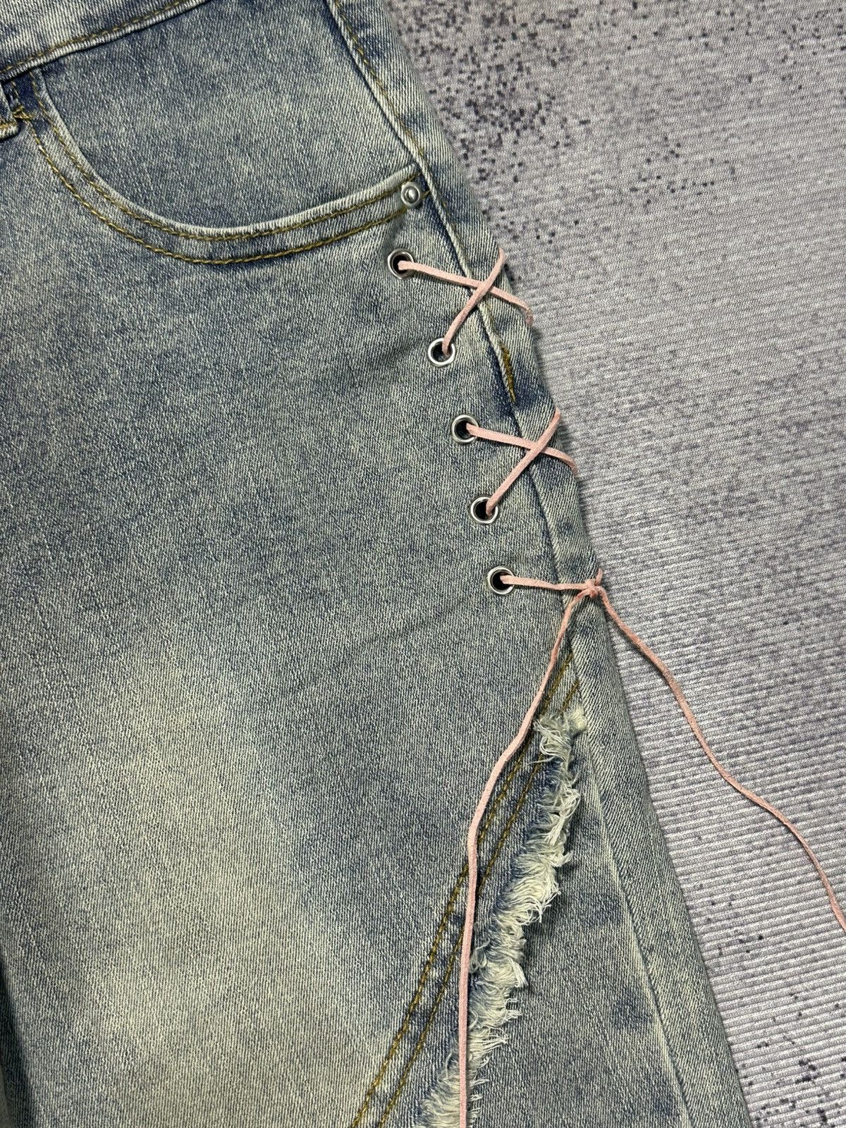 Le Grande Bleu (L.G.B.) 2000s Vintage Lace Up Pachwork Flared Denim LGB Y2k Size US 27 - 5 Thumbnail
