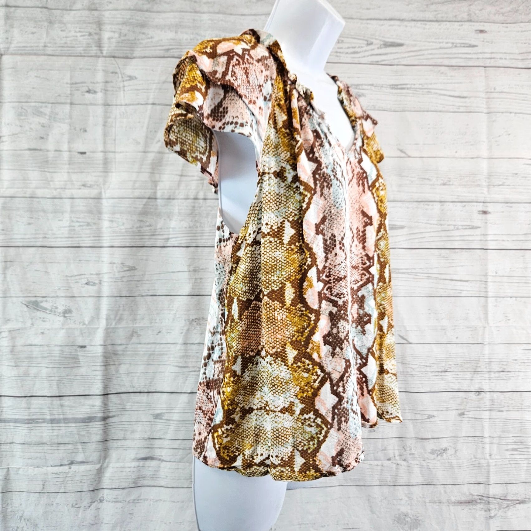 Wrangler Wrangler Retro Womens Blouse Shirt Pink Brown Snakeskin Print Short Sleeve Size M Medium Size M / US 6-8 / IT 42-44 - 3 Thumbnail