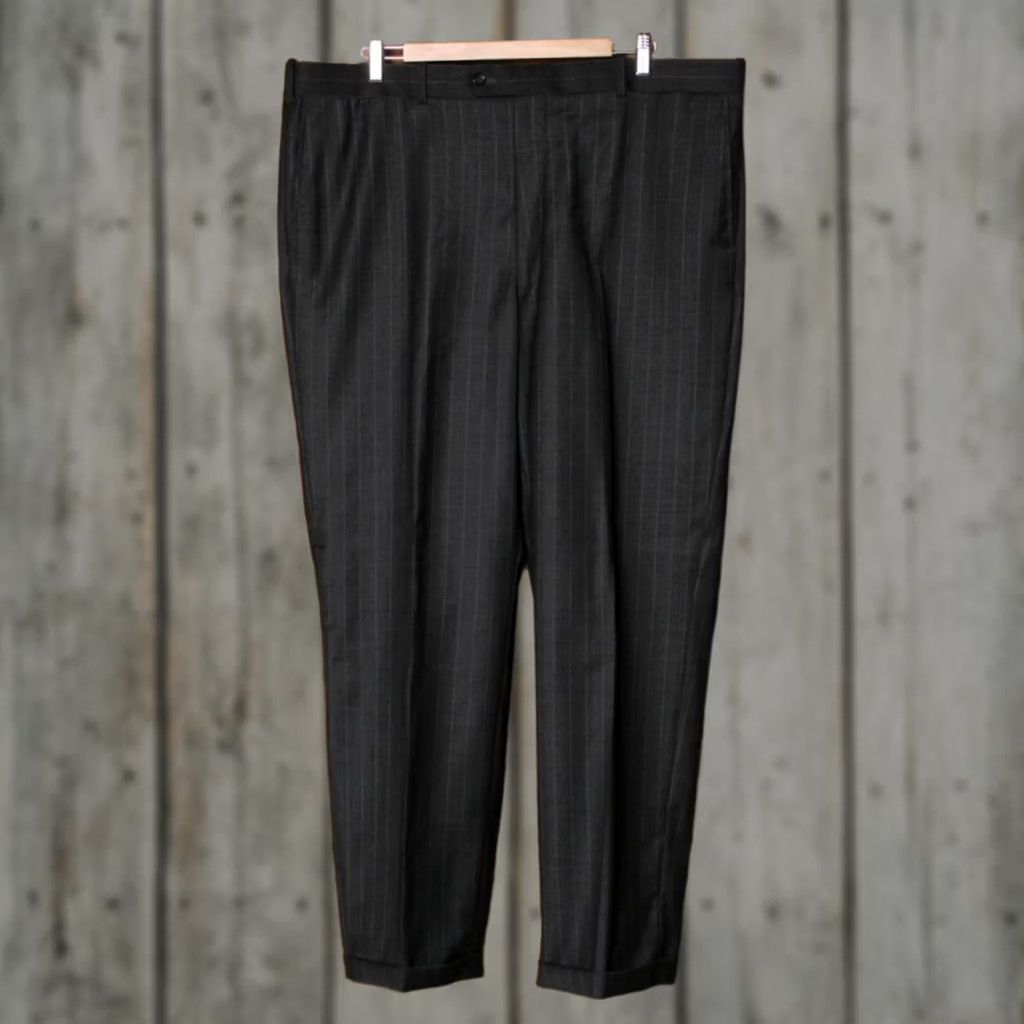 Vintage Sette Ponti Mack Charcoal Gray Pinstriped 100% Wool Dress Pants Sz. 42x30 Mens Pants Flat Front High Rise 30.25" Inseam Dress Pants Size US 42 / EU 58 - 1 Thumbnail