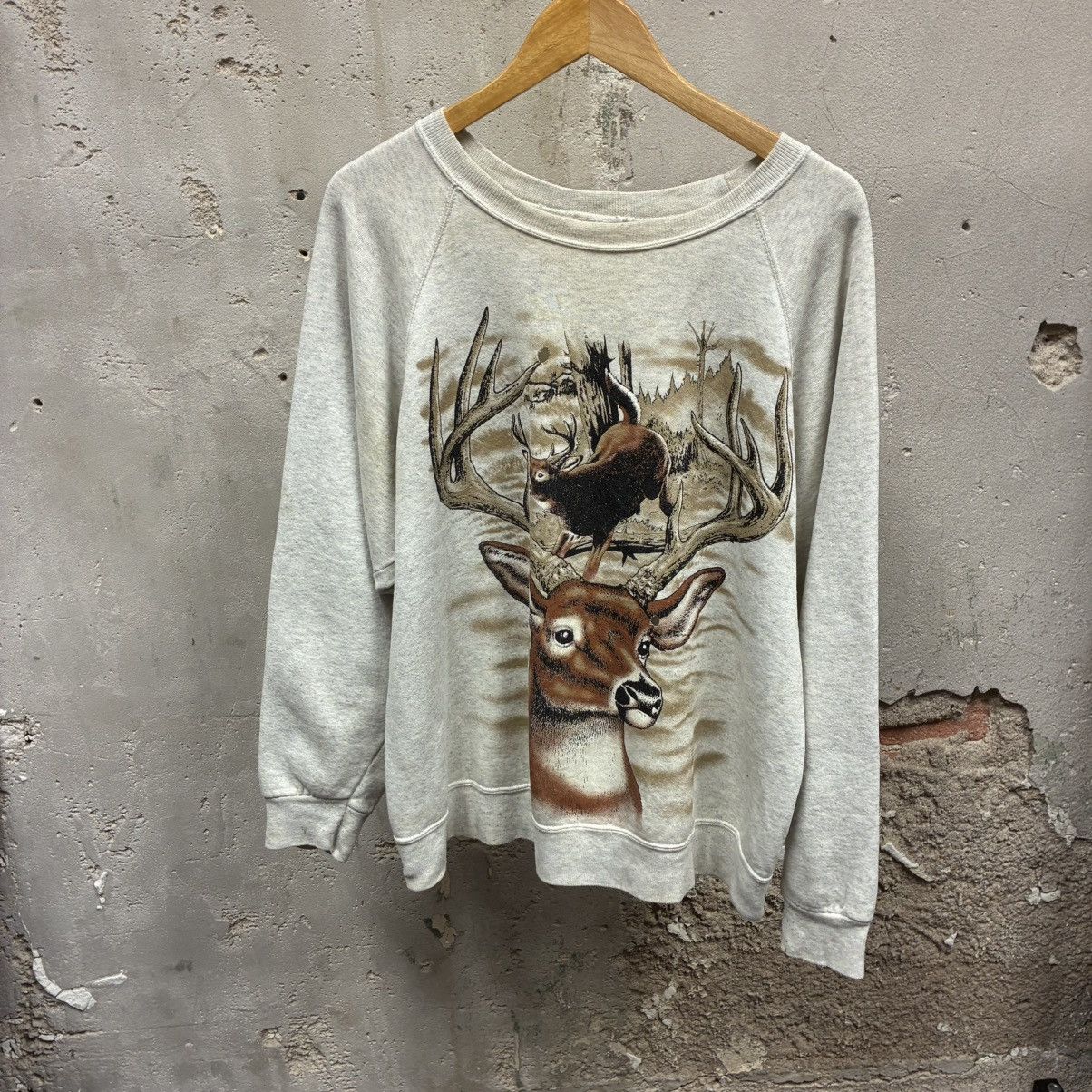 Vintage Vintage Early 90s Gray Raglan Cut Nature Deer Sweatshirt XL Size US XL / EU 56 / 4 - 1 Thumbnail
