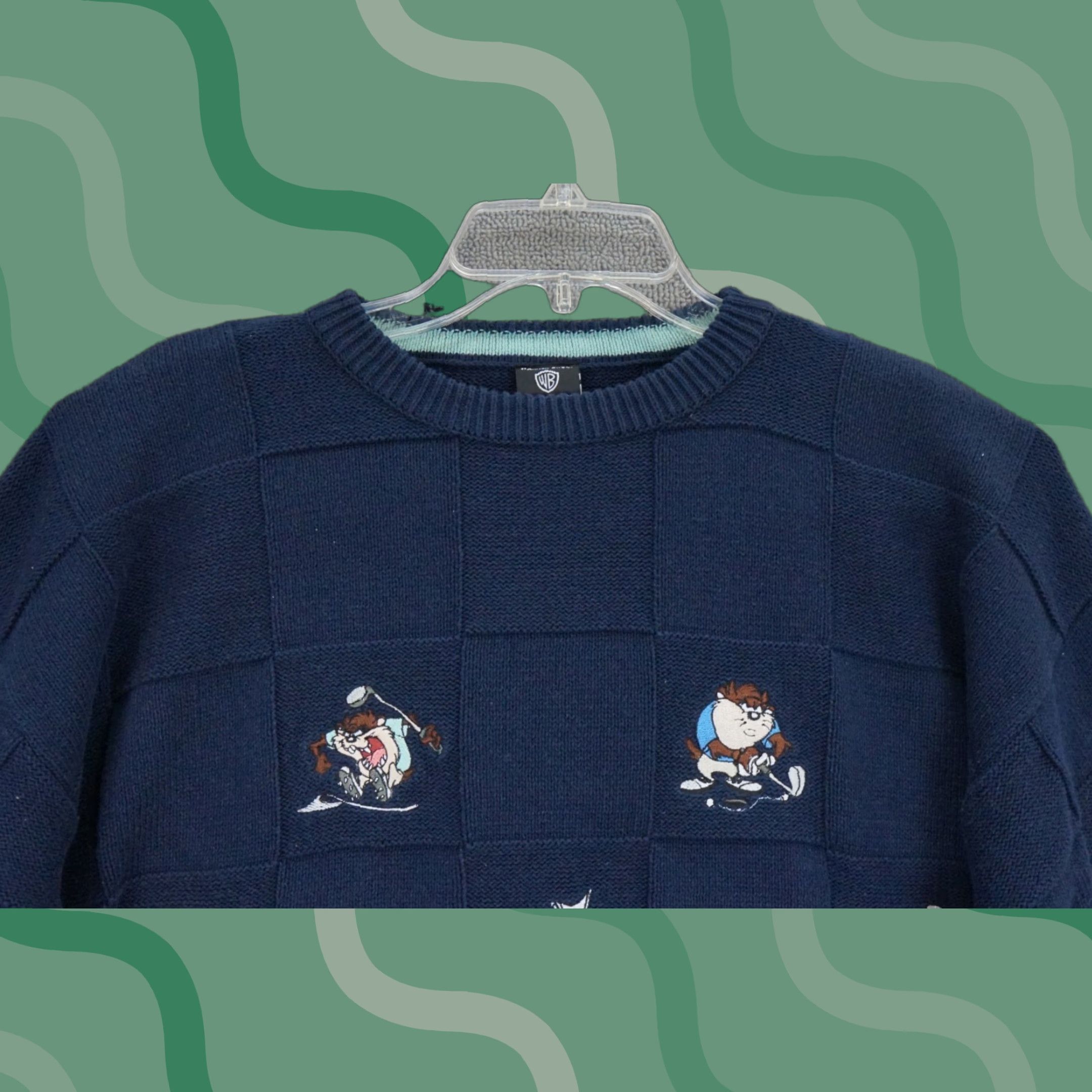 Warner Bros. Studio Store Tasmanian Devil Golf Pullover Crew Neck Sweater Blue L Mens Shirt