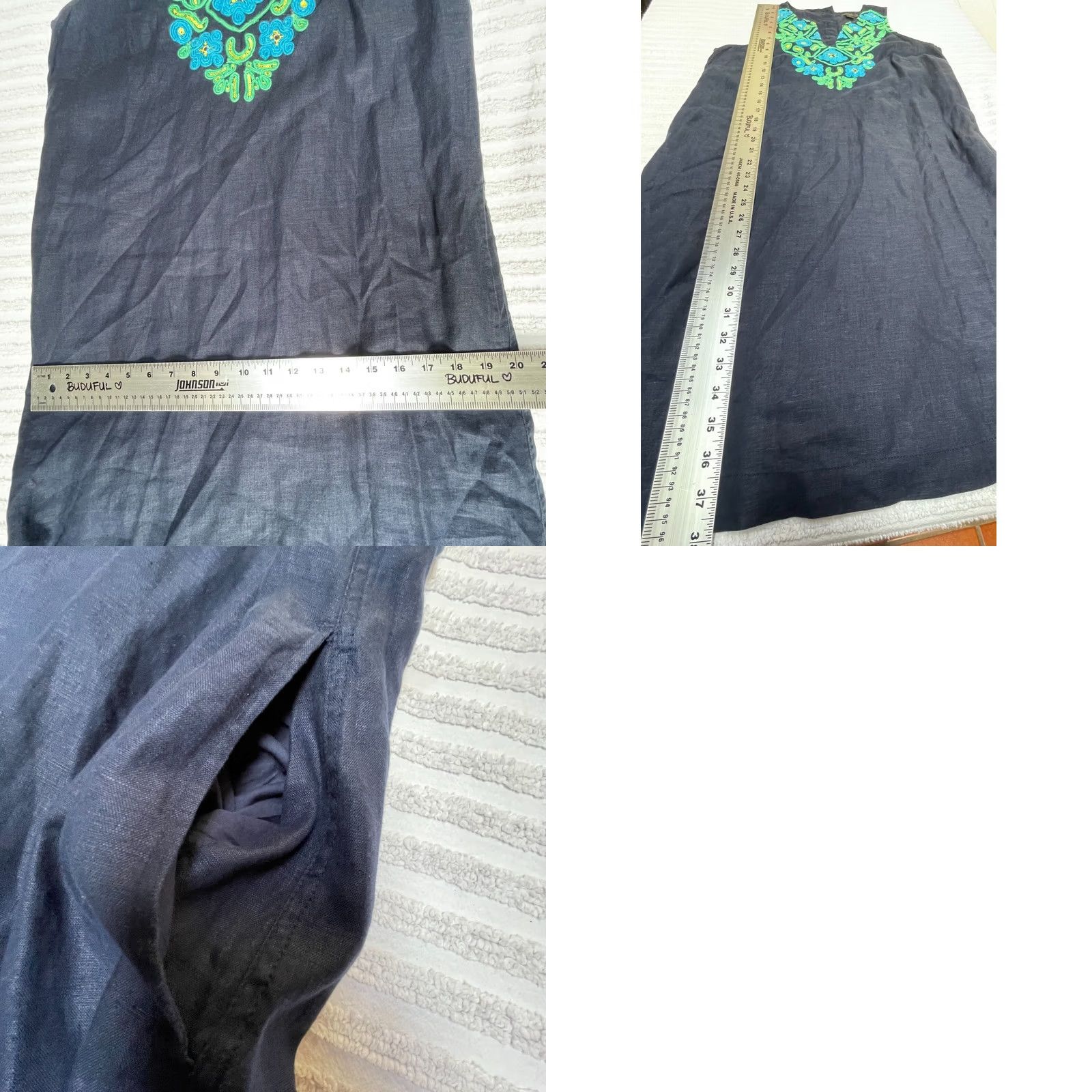 J.Crew J.Crew Linen Embroidered Button-Back Sleeveless Shift Dress Navy Medium Petite Navy Linen Embroidered Button Back Sleeveless Shift Dress Womens Size M / US 6-8 / IT 42-44 - 8 Thumbnail