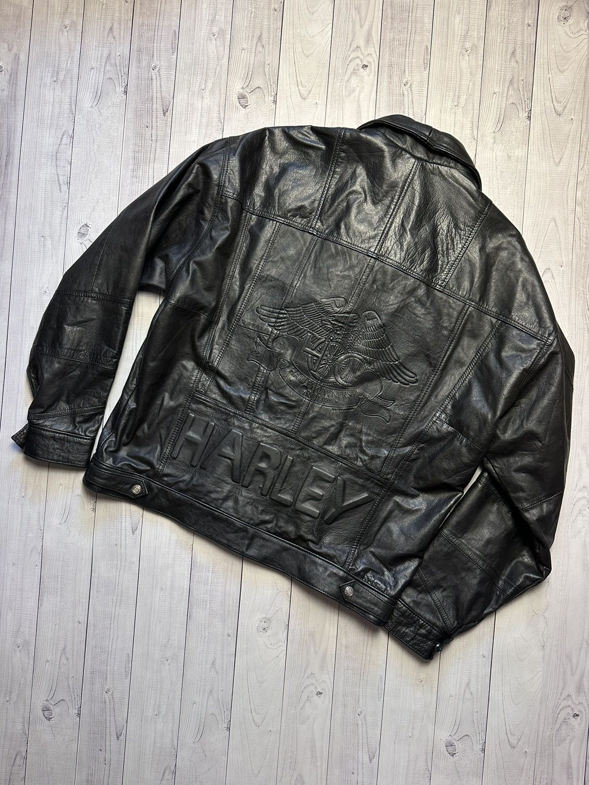 Harley Davidson × Vintage Vintage Harley Davidson leather jacket size L big logo Size US L / EU 52-54 / 3 - 1 Thumbnail