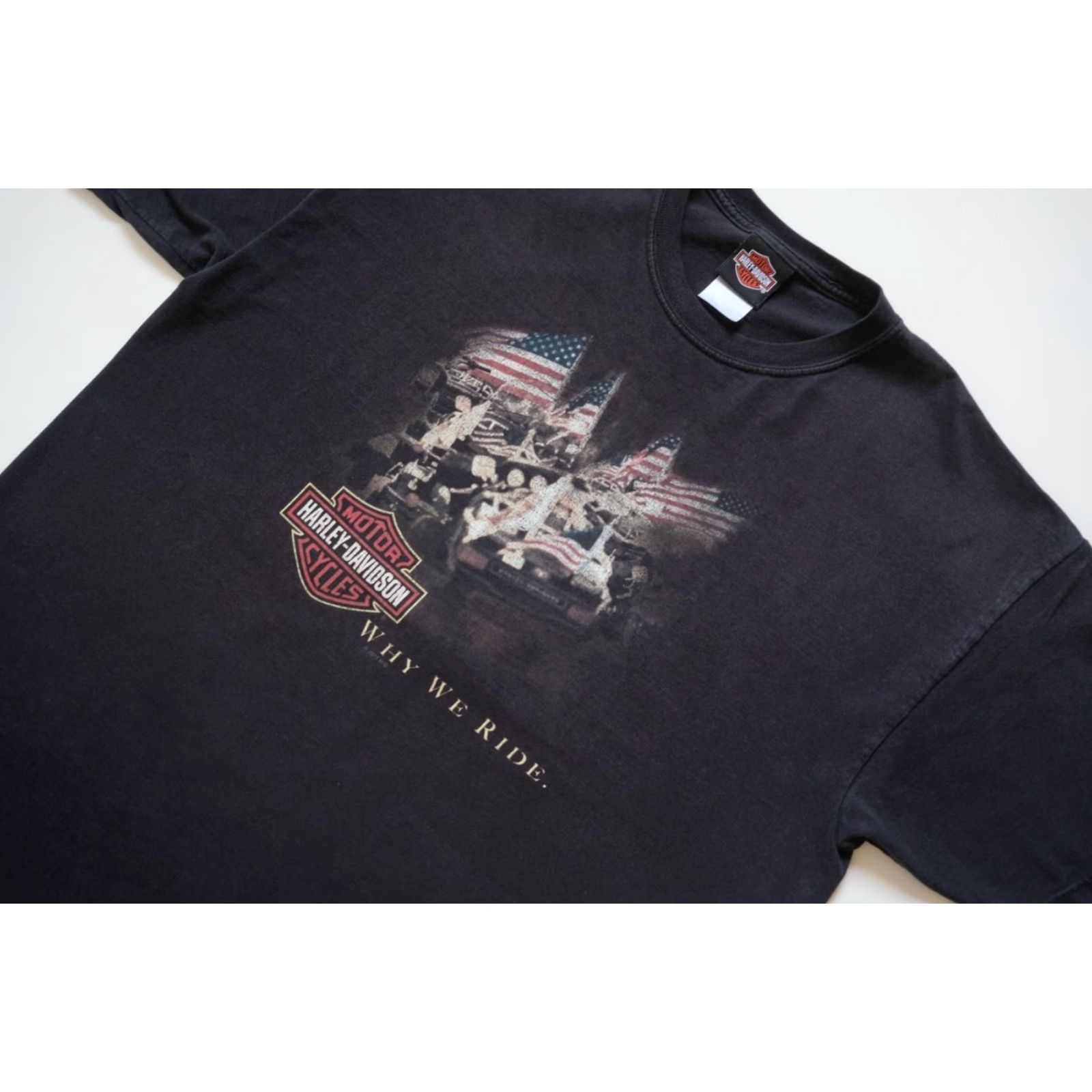 Harley Davidson VINTAGE HARLEY-DAVIDSON T-SHIRT Graphic USA FLAG WHY WE RIDE XL Black Short Sleeve Crew Neck Men Size US XL / EU 56 / 4 - 5 Thumbnail