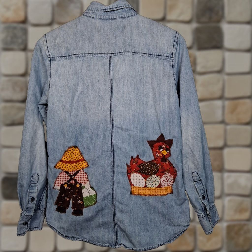 Vintage reworked Chambray Denim Shirt Small Farm Rooster Calico Cottagecore Farmer Size S / US 4 / IT 40 - 1 Thumbnail
