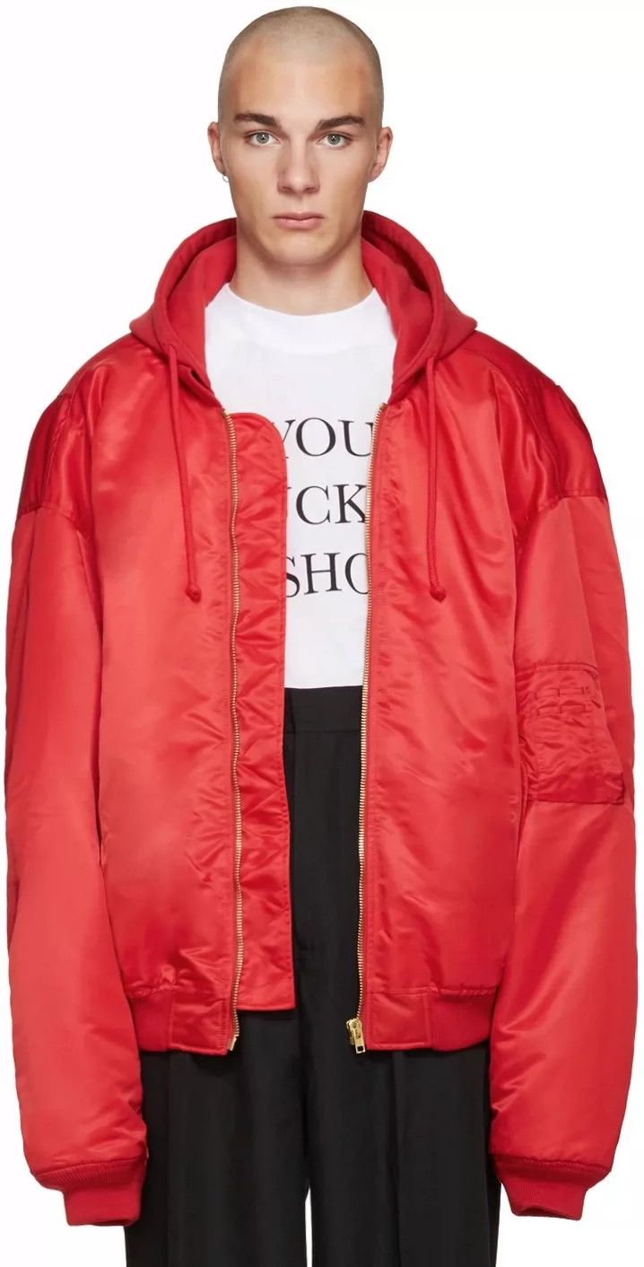 Vetements Vetements Original Red Hooded Bomber Jacket Size US XS / EU 42 / 0 - 9 Thumbnail