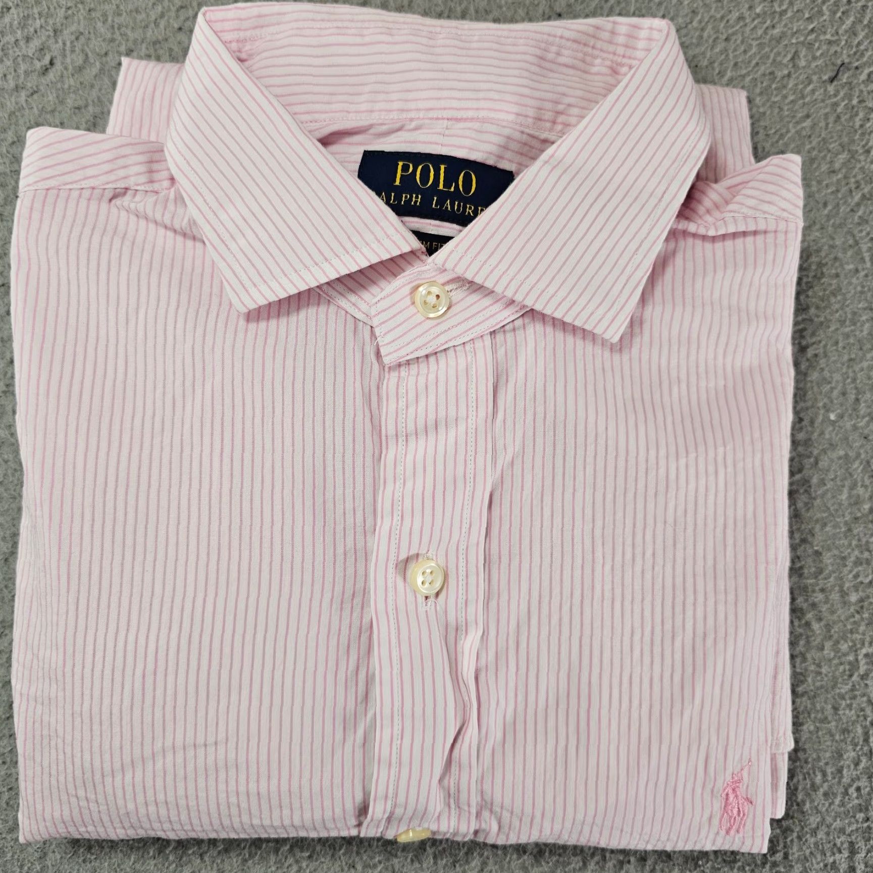 Polo Ralph Lauren Polo Ralph Lauren Dress Shirt Mens 15.5 32/33 Pink Slim Pinstriped Cotton Pony Shirt Men's Slim Pink Pinstripe Button-Up Vintage? Size 42R - 2 Thumbnail