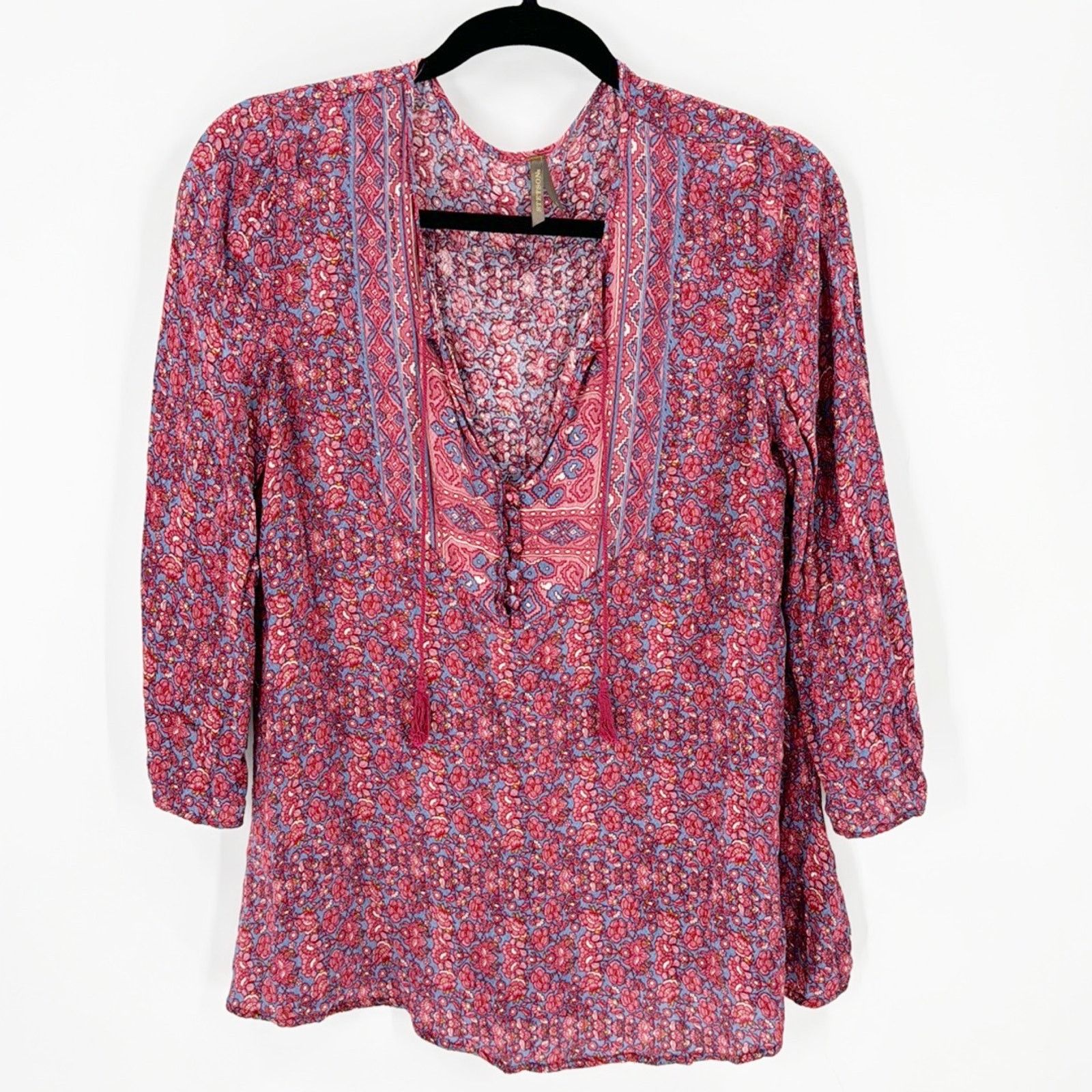 Stetson STETSON WOMENS 3/4 SLEEVE red blue BLOUSE tassels western Size S / US 4 / IT 40 - 1 Thumbnail