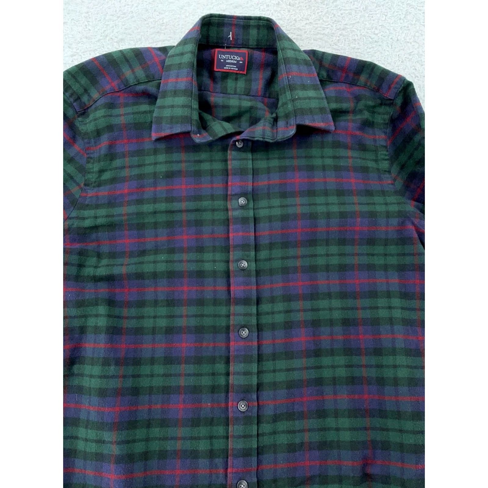 UNTUCKit UNTUCKit Shirt Mens Medium Green Navy Plaid Collared Button Down Flannel 100% Cotton Casual Long Sleeve Vintage No Size US M / EU 48-50 / 2 - 2 Thumbnail