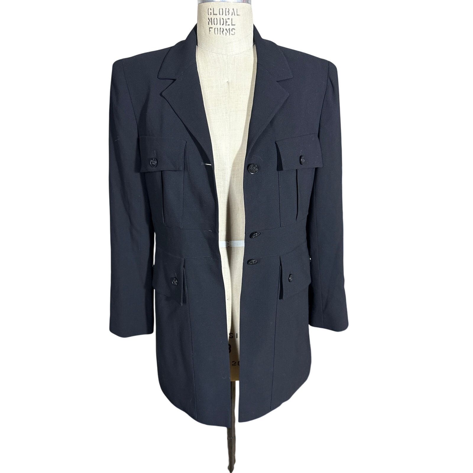 Chanel Vintage 90s Chanel Long 4 Pocket Wool Blazer in Black Size XL / US 12-14 / IT 48-50 - 3 Thumbnail