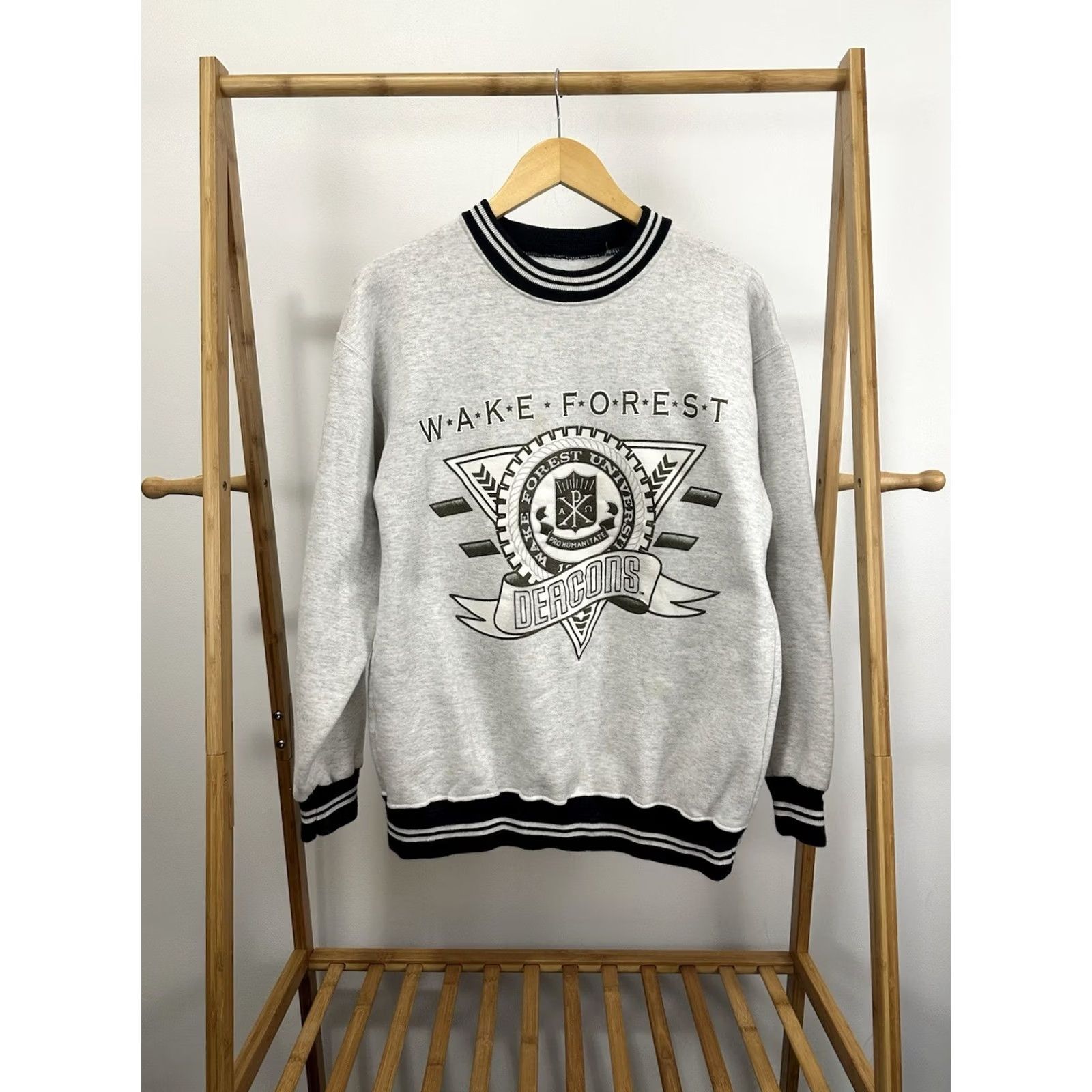Vintage VTG 90s Wake Forest Demon Deacons Crest Ringer Sweatshirt Crewneck Sz M Men Heather Gray Nike Dodger Size US M / EU 48-50 / 2 - 2 Thumbnail