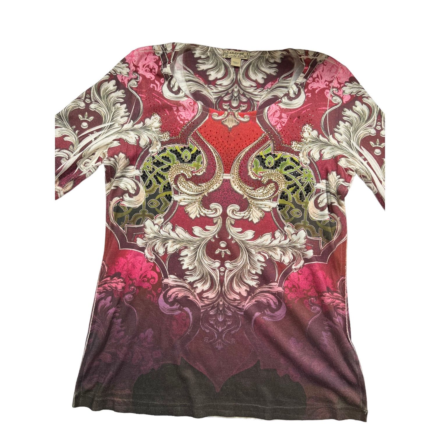 Other Energy World Wear Flowery Sparkly Stoned Top Large Size L / US 10 / IT 46 - 4 Thumbnail