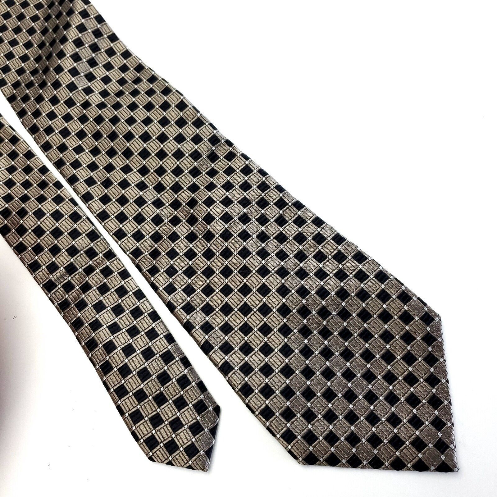 Chaps Chaps Woven Black Tan Geometric Silk Tie Short Size ONE SIZE - 1 Thumbnail