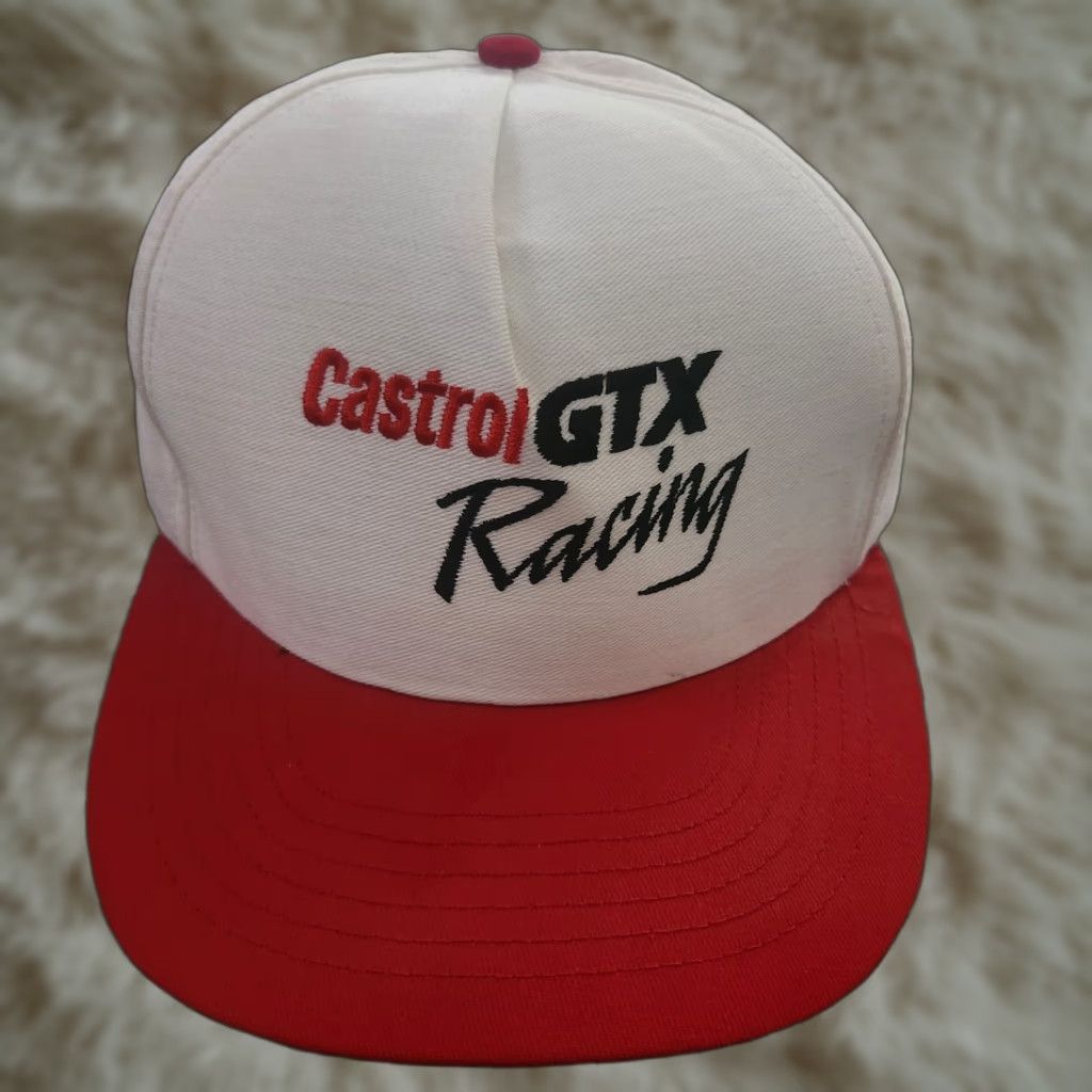Vintage VINTAGE Castrol GTX Racing Hat Cap Trucker Cap White Snapback MADE IN USA Men One Size White USA Baseball Cap Size ONE SIZE - 1 Thumbnail