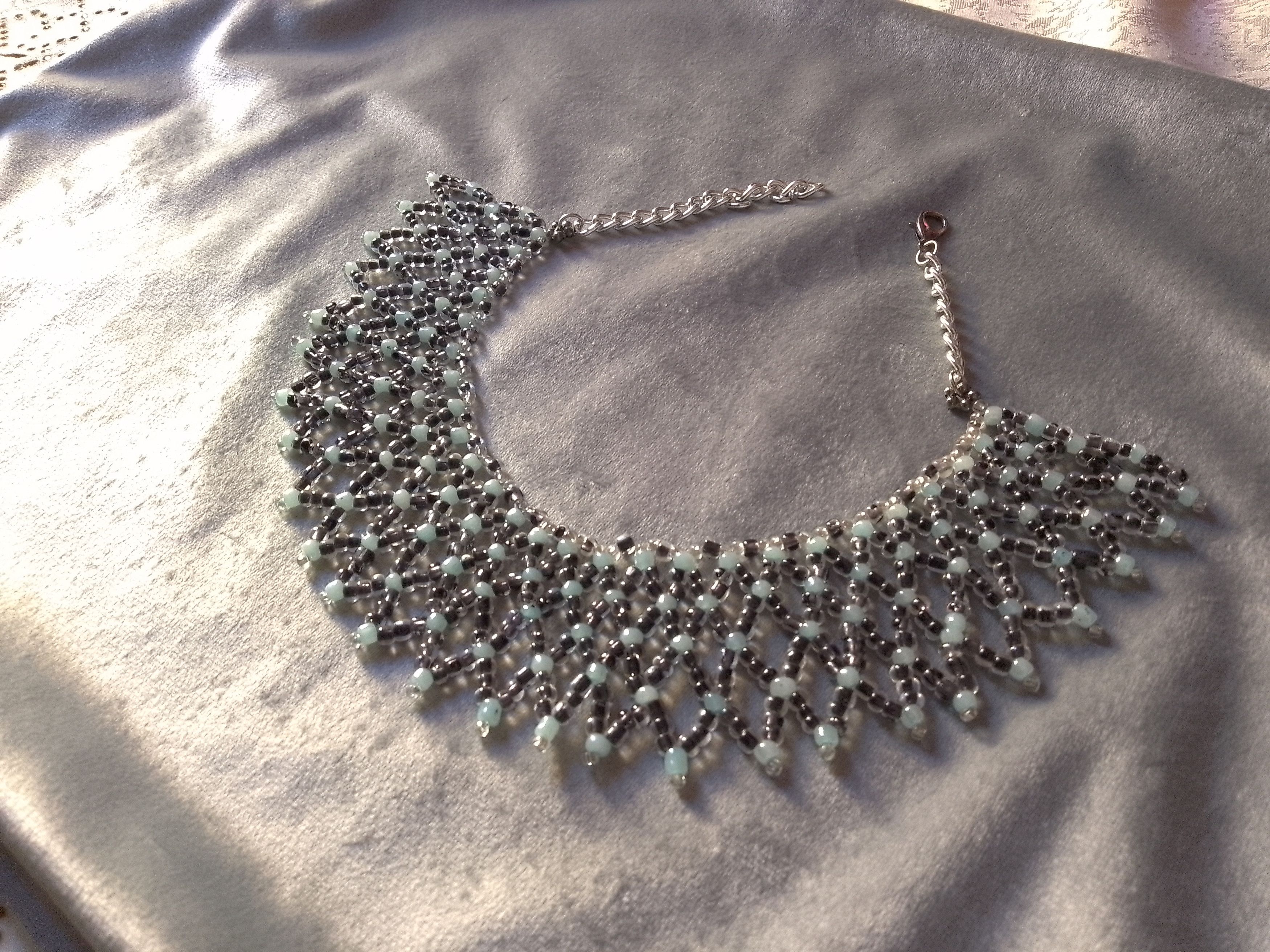 Handmade Necklace Netted Black Beaded Ethnic Egyptian Style Size ONE SIZE - 2 Thumbnail