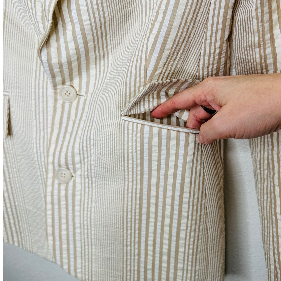 Other Alvin Valley Tan & Cream Stripe 3-Button Blazer Jacket 34 Size S / US 4 / IT 40 - 9 Thumbnail