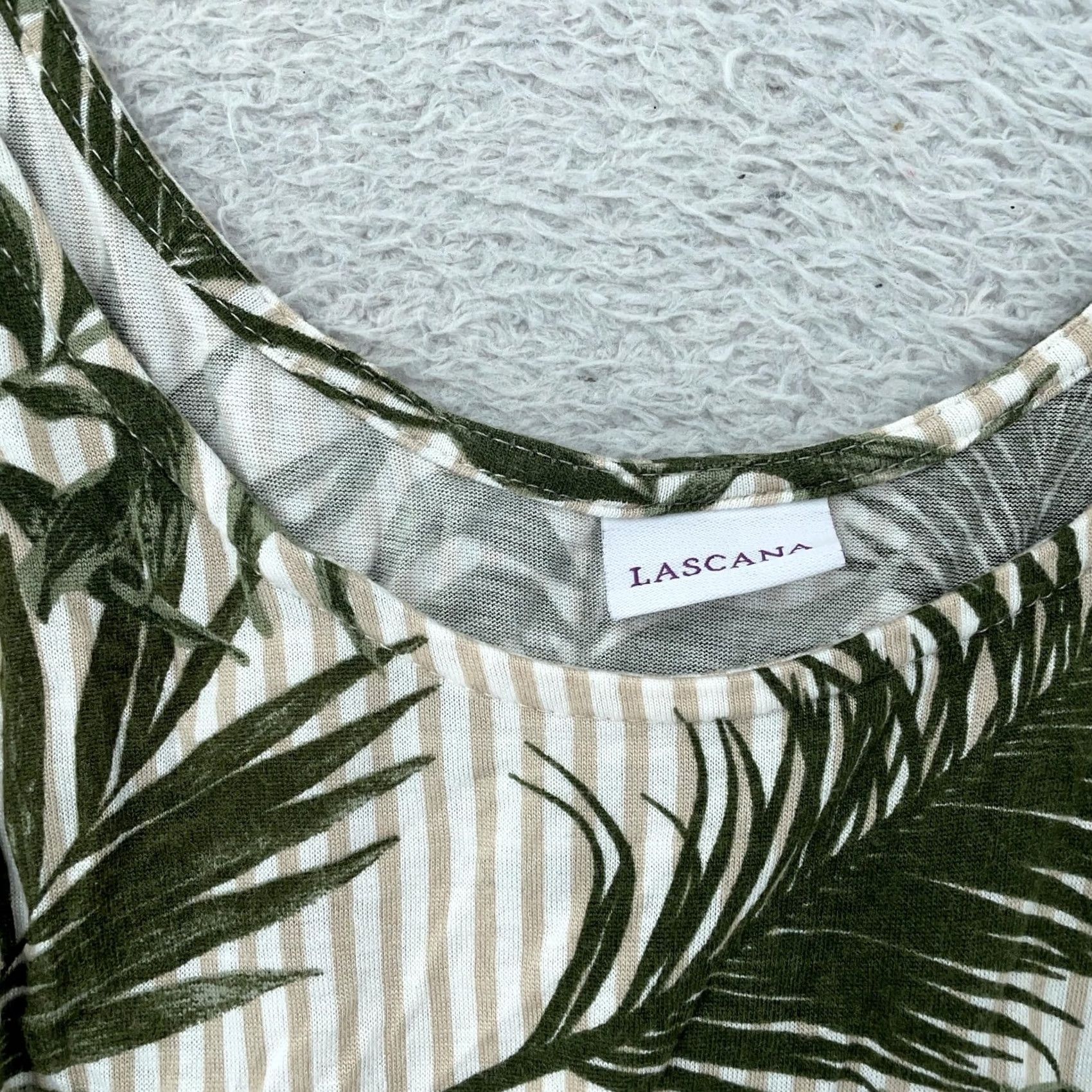 Vintage LASCANA Romper Green White Tropical Palm Leaf Sleeveless Drawstring Womens 2 Size 26" / US 2 / IT 38 - 5 Thumbnail