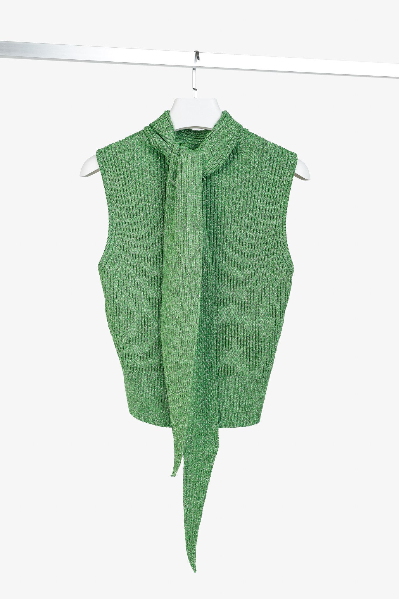 Ganni Ganni Flash Green Tie-Neck Glitter Knit Vest Size L / US 10 / IT 46 - 2 Thumbnail