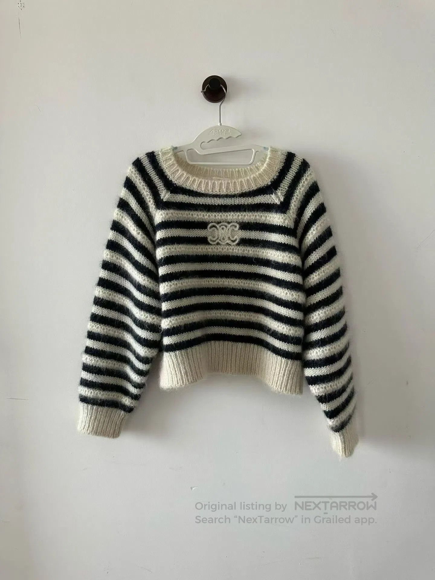 Celine CELINE Striped Arc de Triomphe logo mohair sweater| Size S / US 4 / IT 40 - 1 Thumbnail
