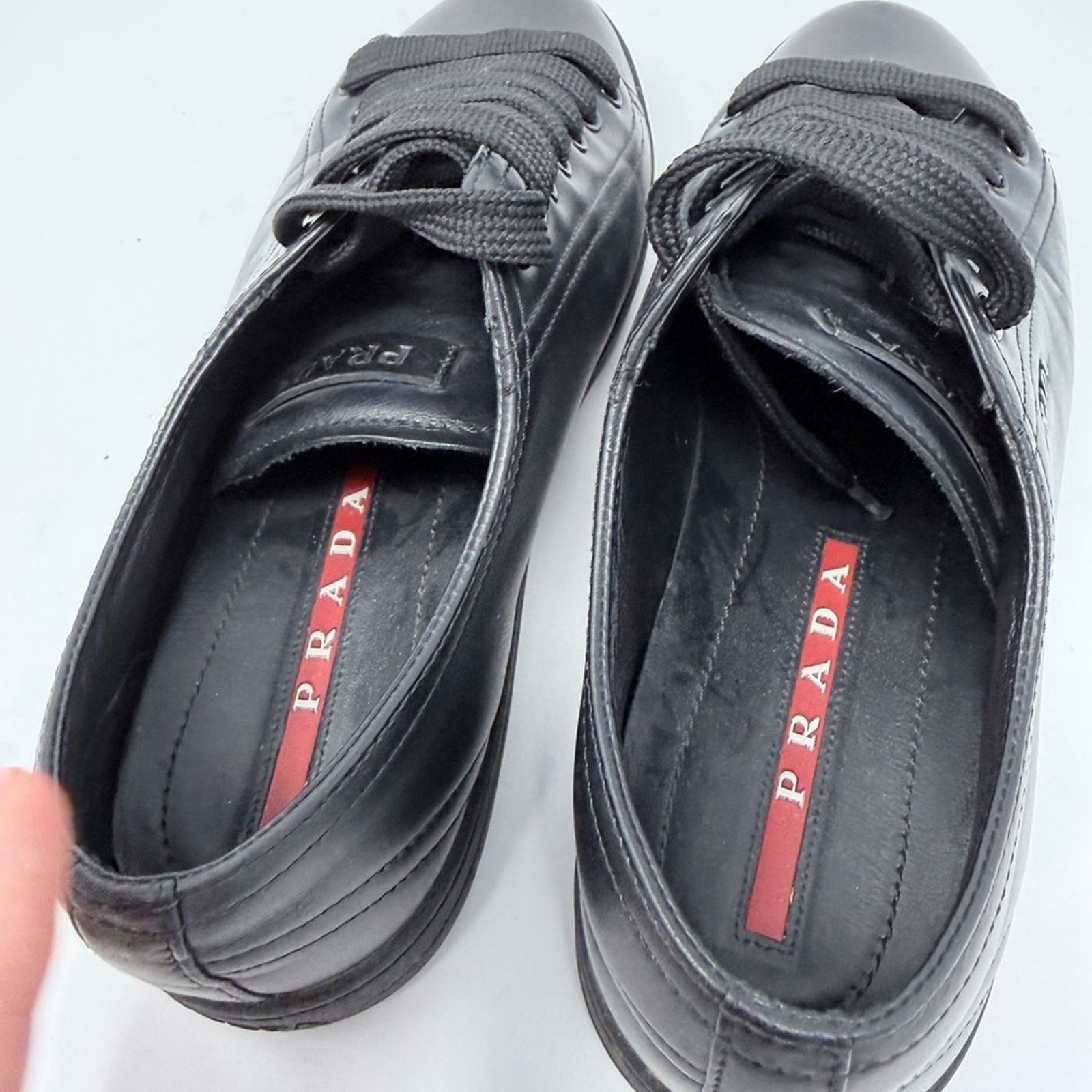 Prada Prada Black Leather Sneakers size S Size US 8 / IT 38 - 4 Thumbnail