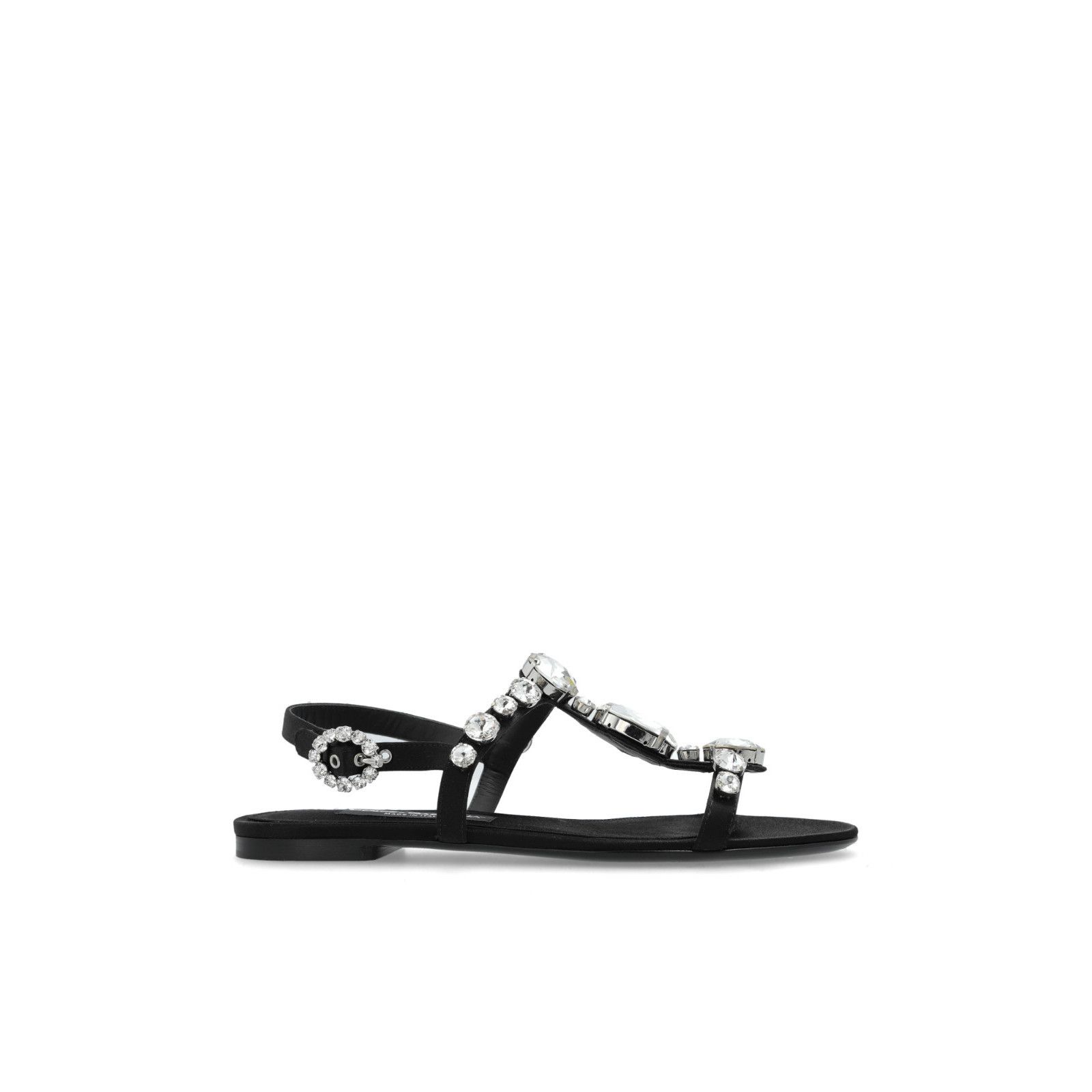 DOLCE&GABBANA Crystal Jewel Black Leather Sandals New & Auth