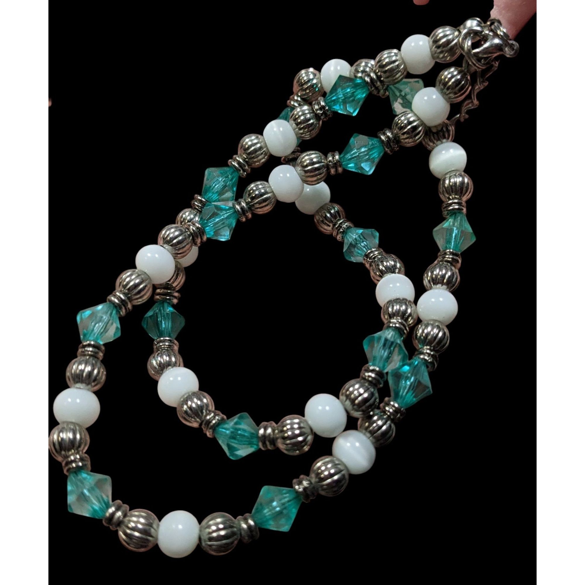 Other Turquoise & White Beaded Necklace With Silver Tone Accents & Size ONE SIZE - 3 Thumbnail