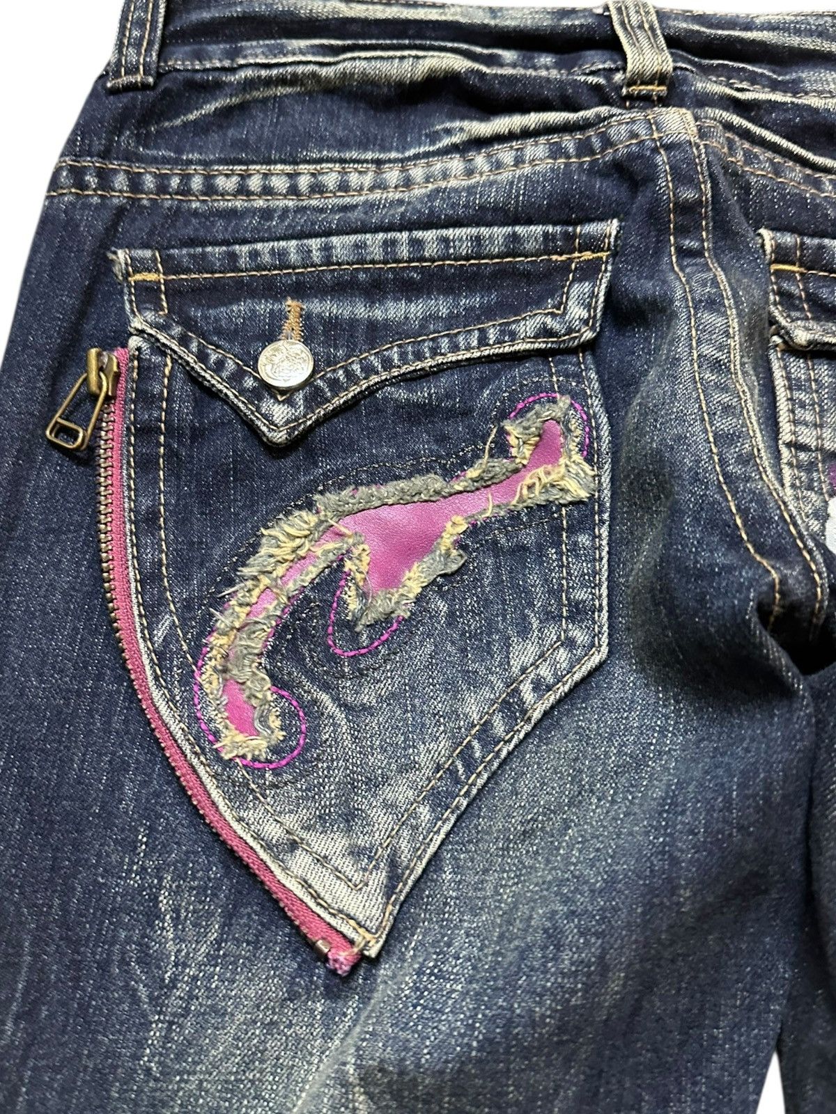 POST ARCHIVE FACTION (PAF) Vintage Raspberry Flare Bootcut Embroidery Skulls Punk Denim Size US 30 / EU 46 - 8 Thumbnail