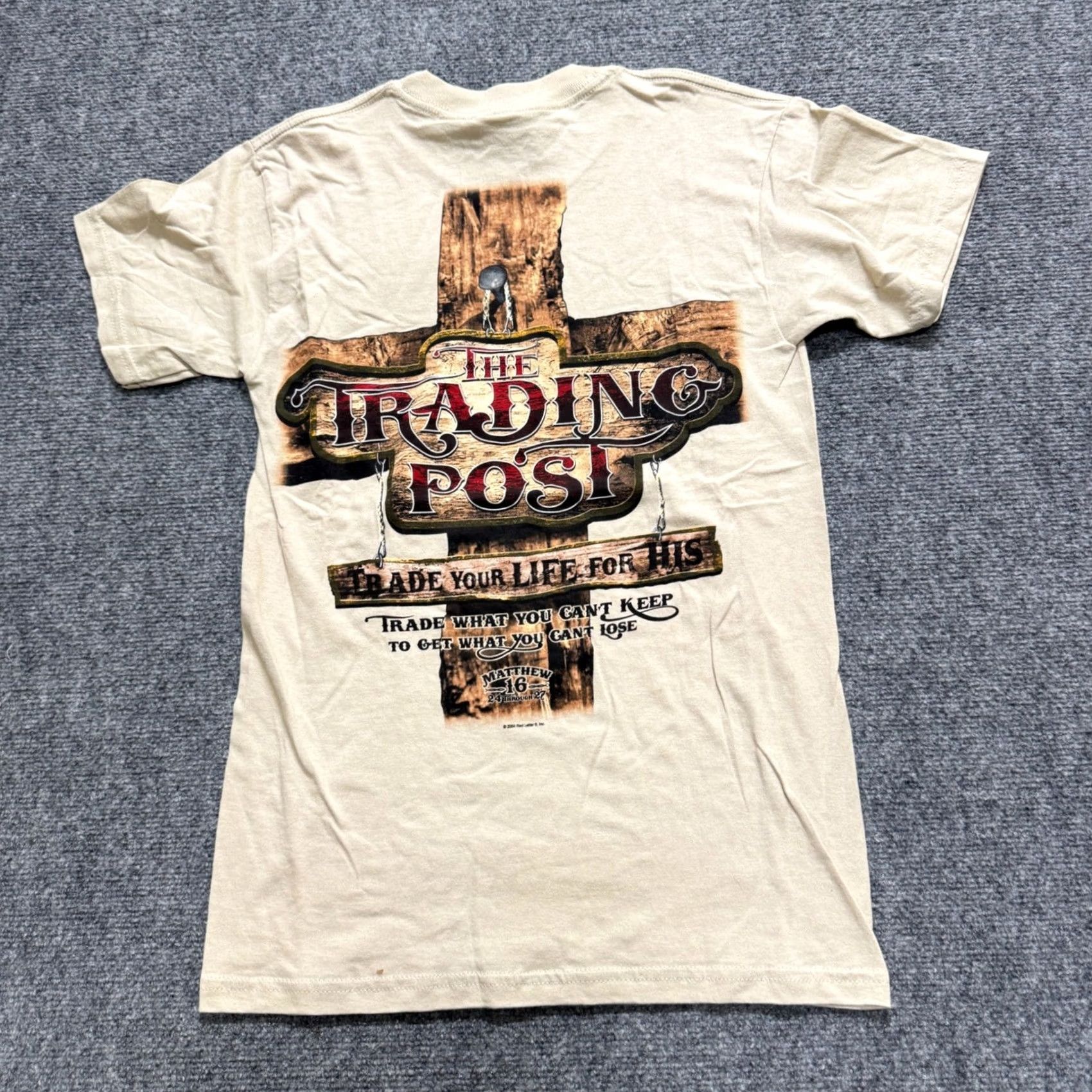 Vintage VINTAGE Gildan Heavy Cotton Jesus T-shirt S Men Beige Cream Y2K 90s Trading Post Shirt Mens Size US S / EU 44-46 / 1 - 6 Thumbnail