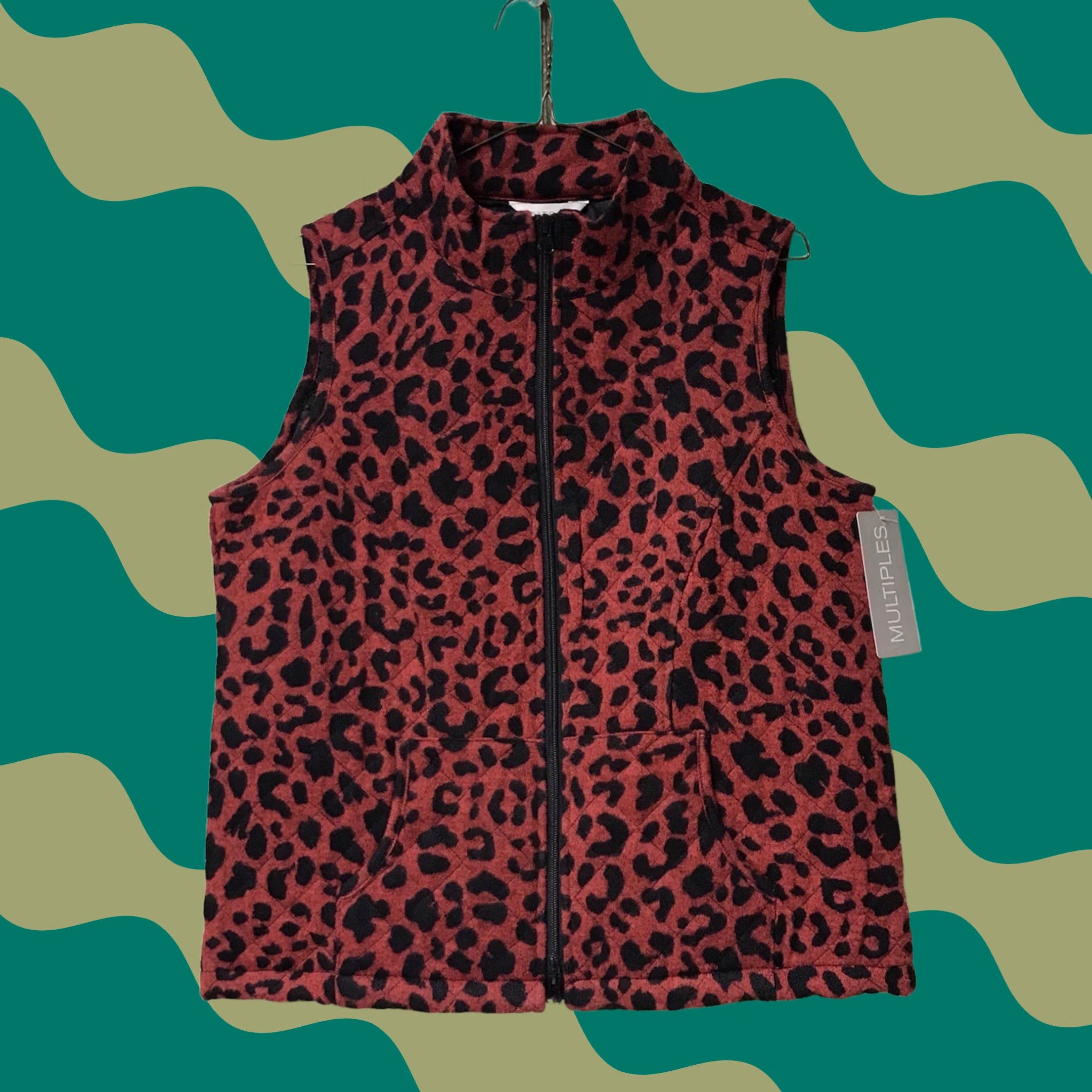 Vintage Multiples Women Red/Black Quilted Leopard Print Hacci Knit Zip Vest S Size S / US 4 / IT 40 - 1 Thumbnail