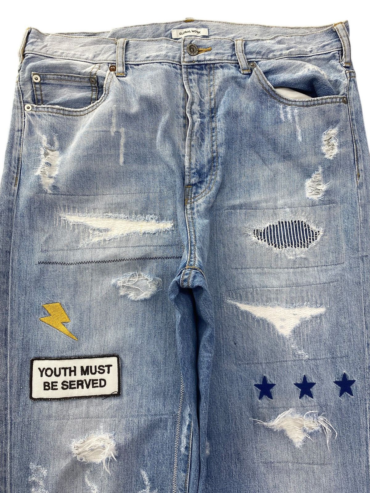 Global Work Global Work with Unique Patches Style Baggy Jeans Size US 34 / EU 50 - 2 Thumbnail