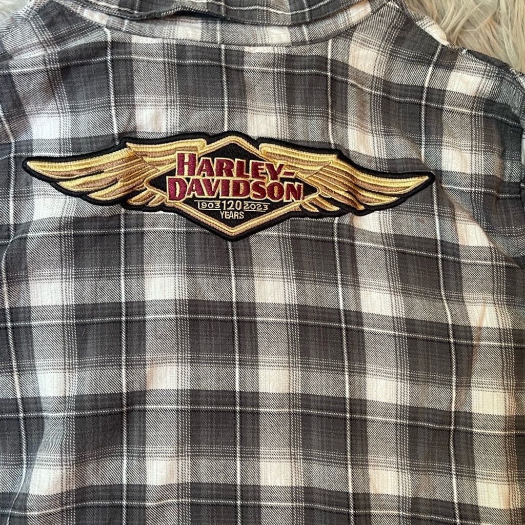 Harley Davidson Harley-Davidson Black White Plaid Shirt w/ Gold Logo 2XL Size XXL / US 16-18 / IT 52-54 - 1 Thumbnail