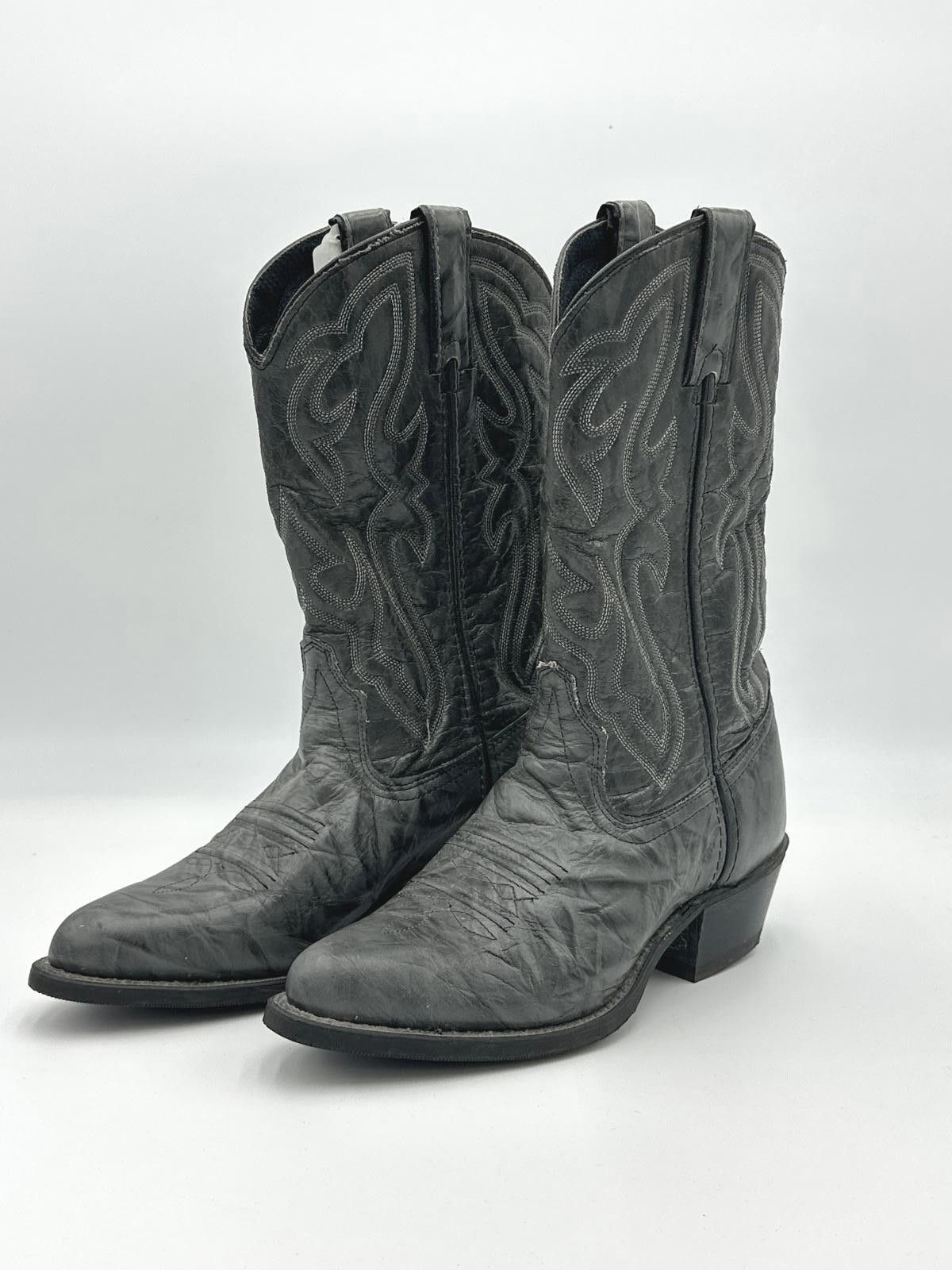 Designer Stylish Grey Cowboy Boots with Detailed Stitching Size US 7 / IT 37 - 1 Thumbnail