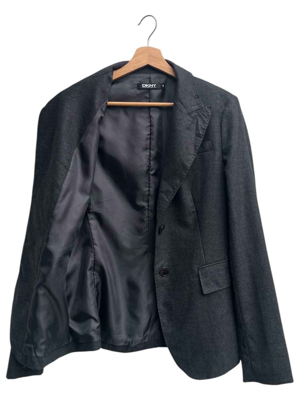 DKNY Dark Grey DKNY Notched Lapel Cashmere Wool Tailored Jacket Size M / US 6-8 / IT 42-44 - 3 Thumbnail