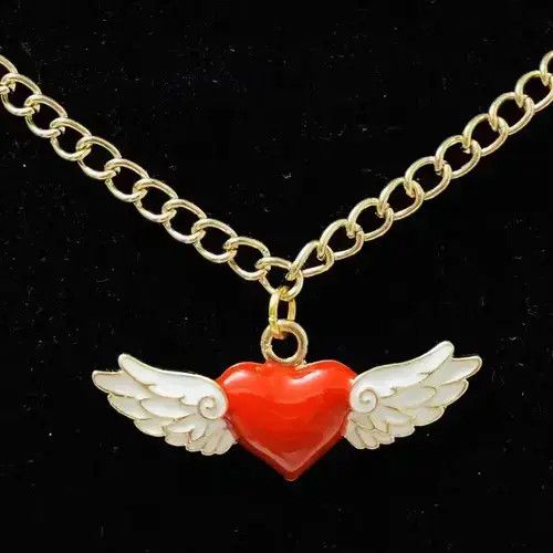 High Sport Unisex Red Angel Heart Wings Curb Chain Choker Necklace Size ONE SIZE - 1 Thumbnail