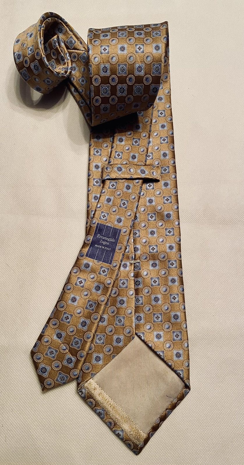 Ermenegildo Zegna Ermenegildo Zegna 🇮🇹 metallic gold/light blue ombré silk tie Size ONE SIZE - 5 Thumbnail