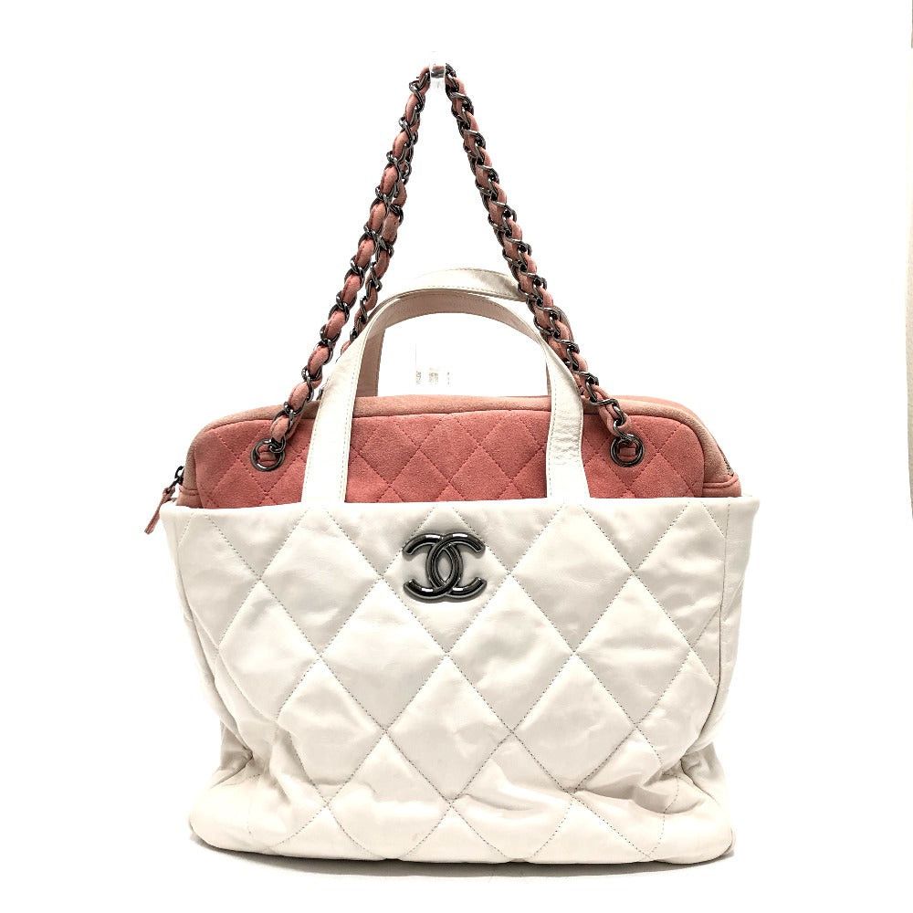 Chanel Cc Coma Mark Portobello Matelasse 2 Way Bag Tote Briefcase Chain Shoulder Leather/suede Women White in Pink
